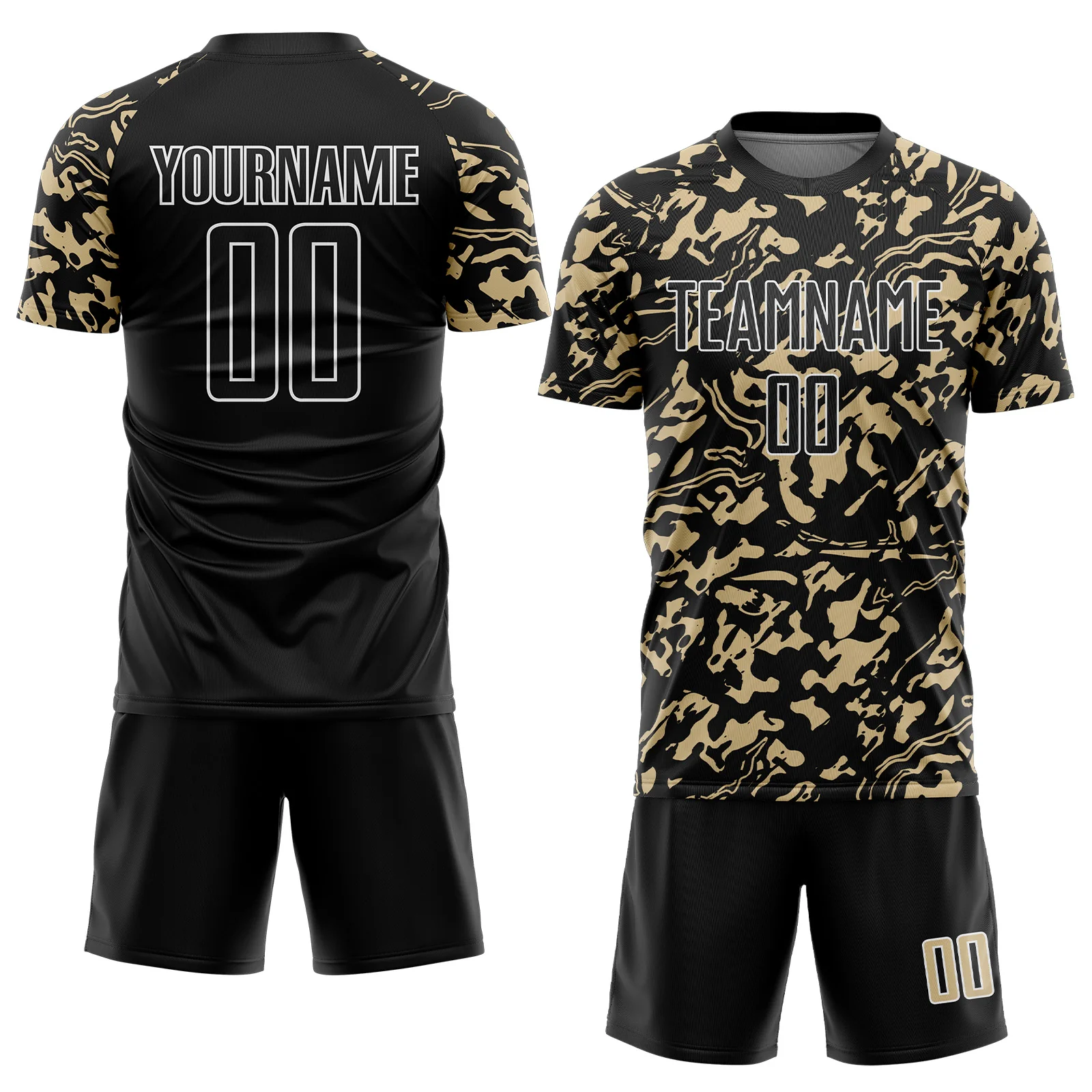 Custom Black Vegas Gold-White Liquid Fluid Pattern Sports Sublimation Soccer Uniform Jersey - Image 2