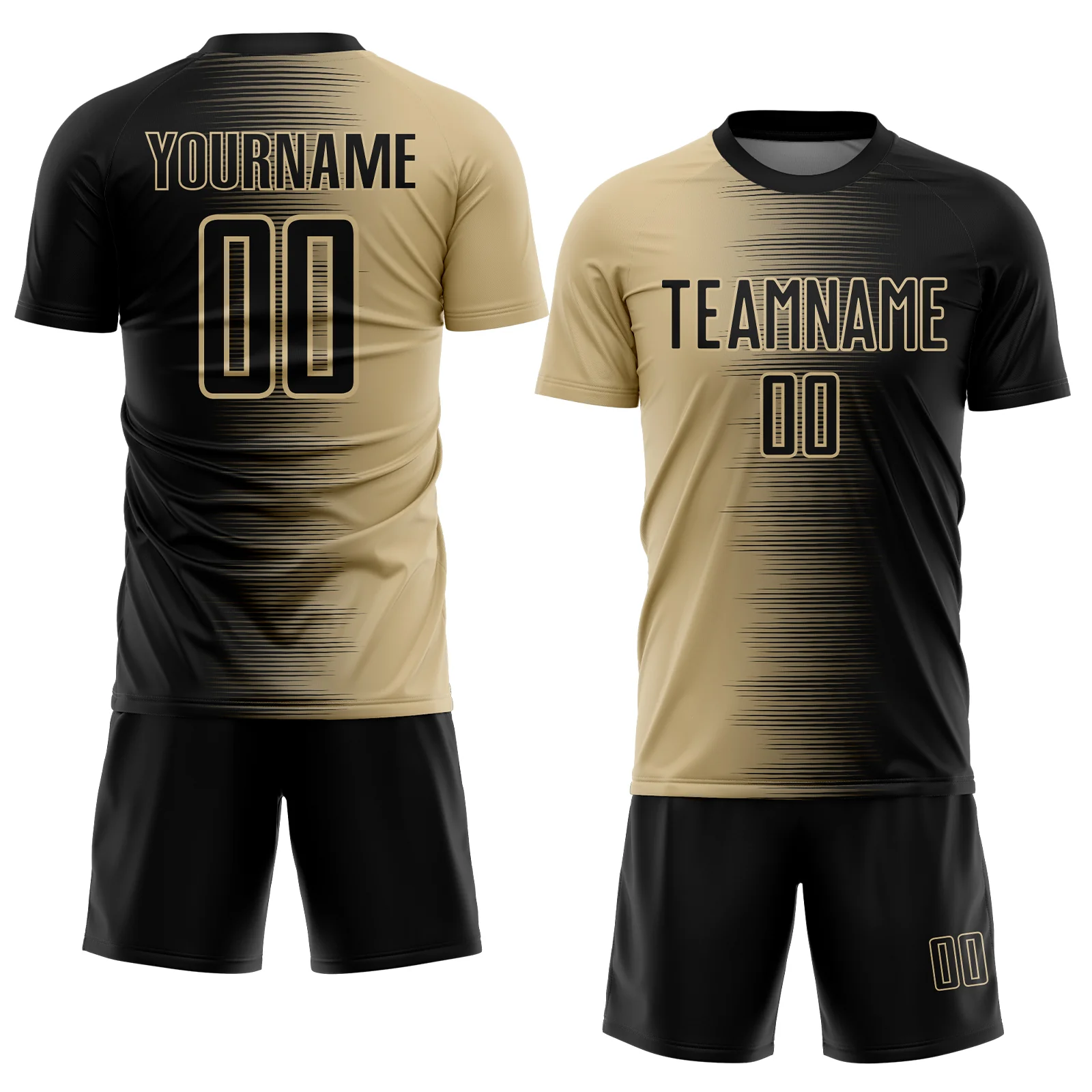 Custom Black Vegas Gold Gradient Line Sublimation Soccer Uniform Jersey - Image 2