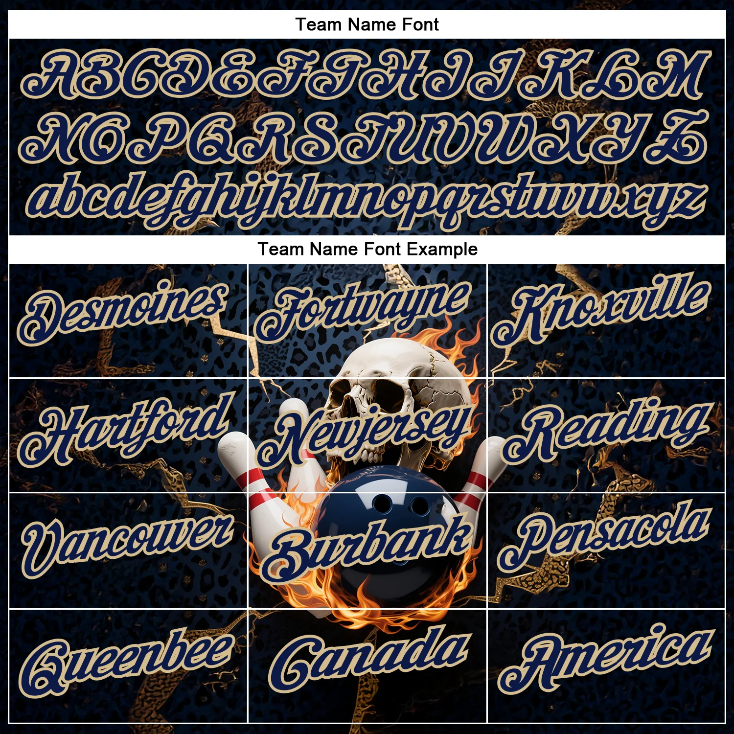 Custom Navy Vegas Gold 3D Flame Leopard Print Skull Bowling Performance Polo Shirt - Image 4