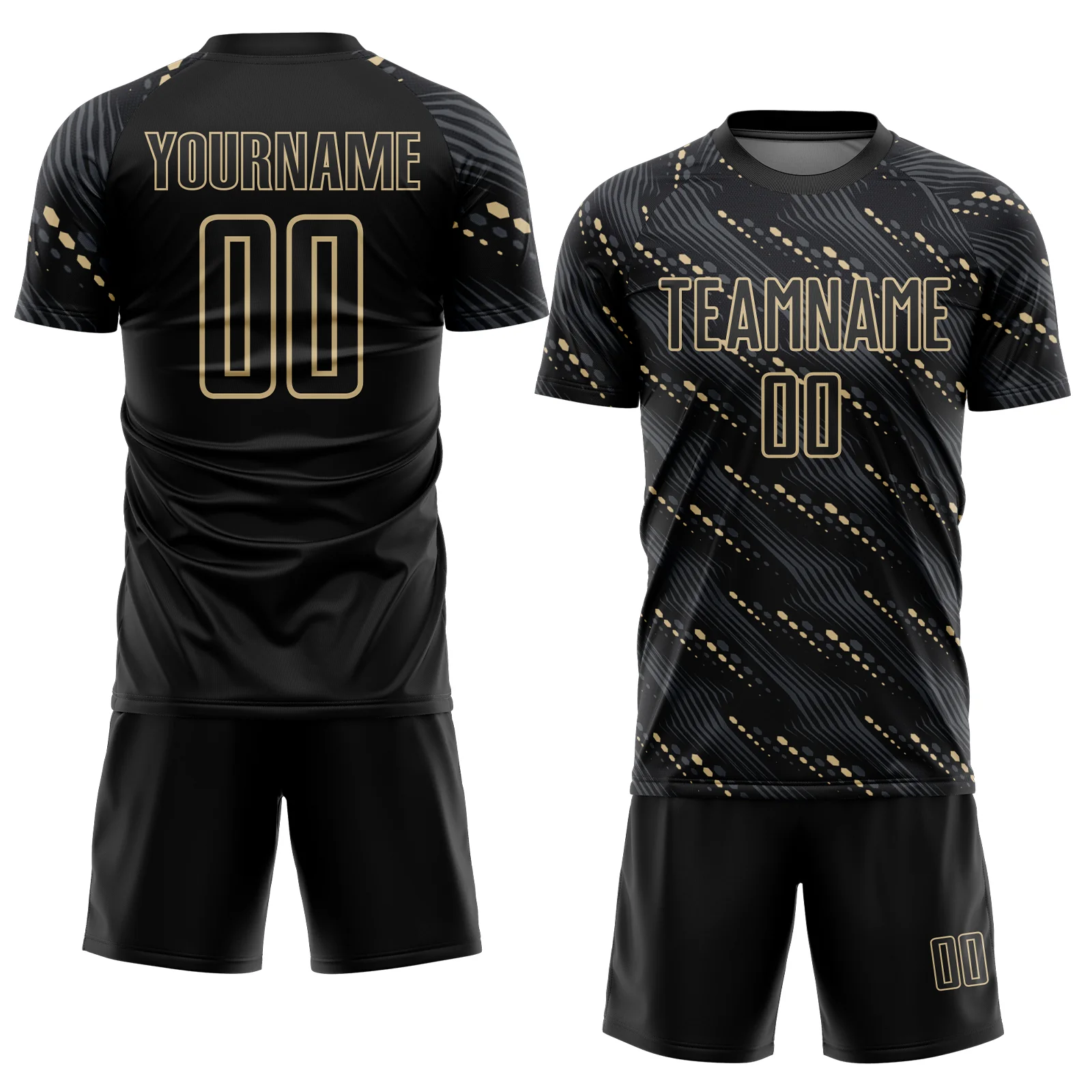 Custom Black Vegas Gold Slant Lines Sports Sublimation Soccer Uniform Jersey - Image 2