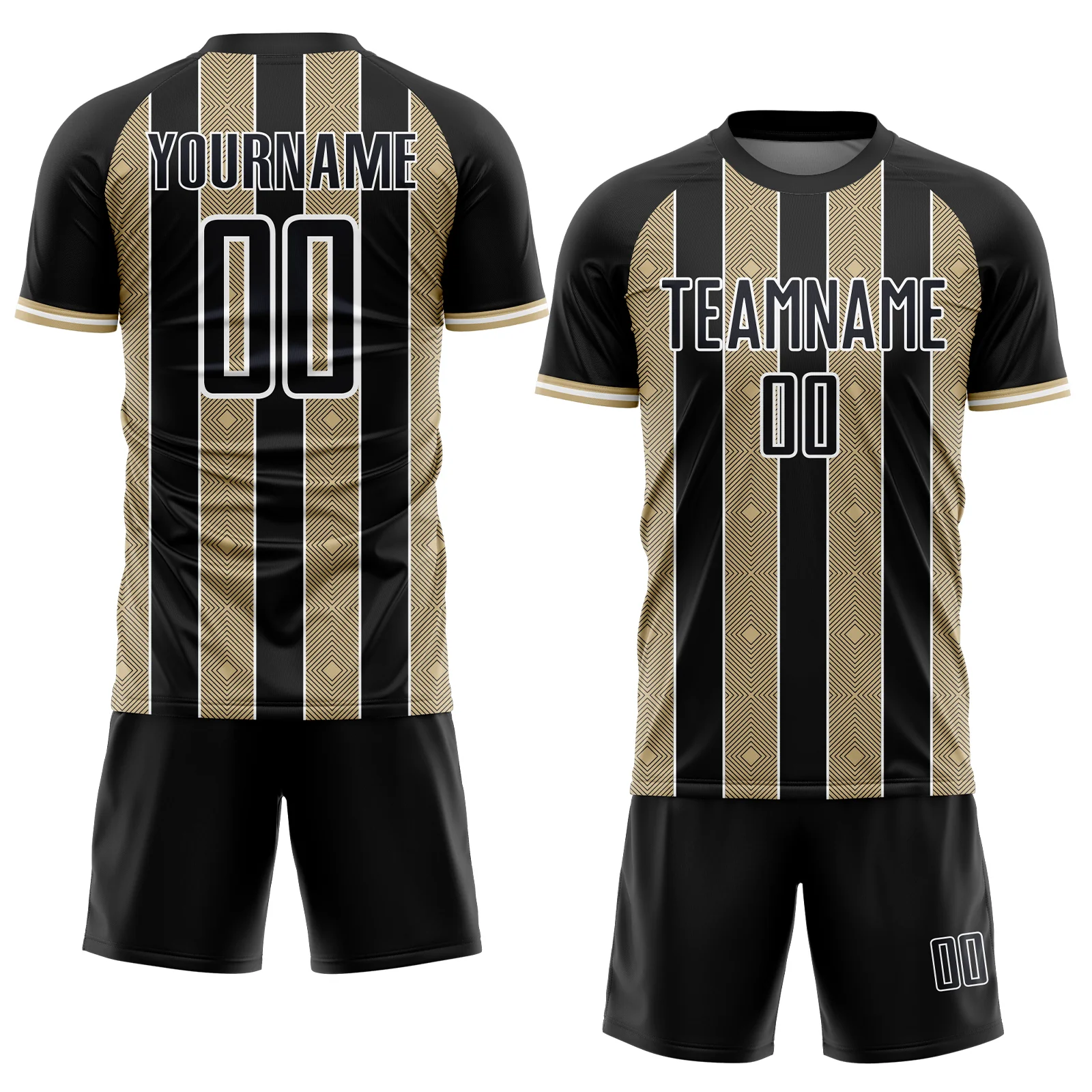 Custom Black Vegas Gold-White Pinstripe Line Sports Sublimation Soccer Uniform Jersey - Image 2