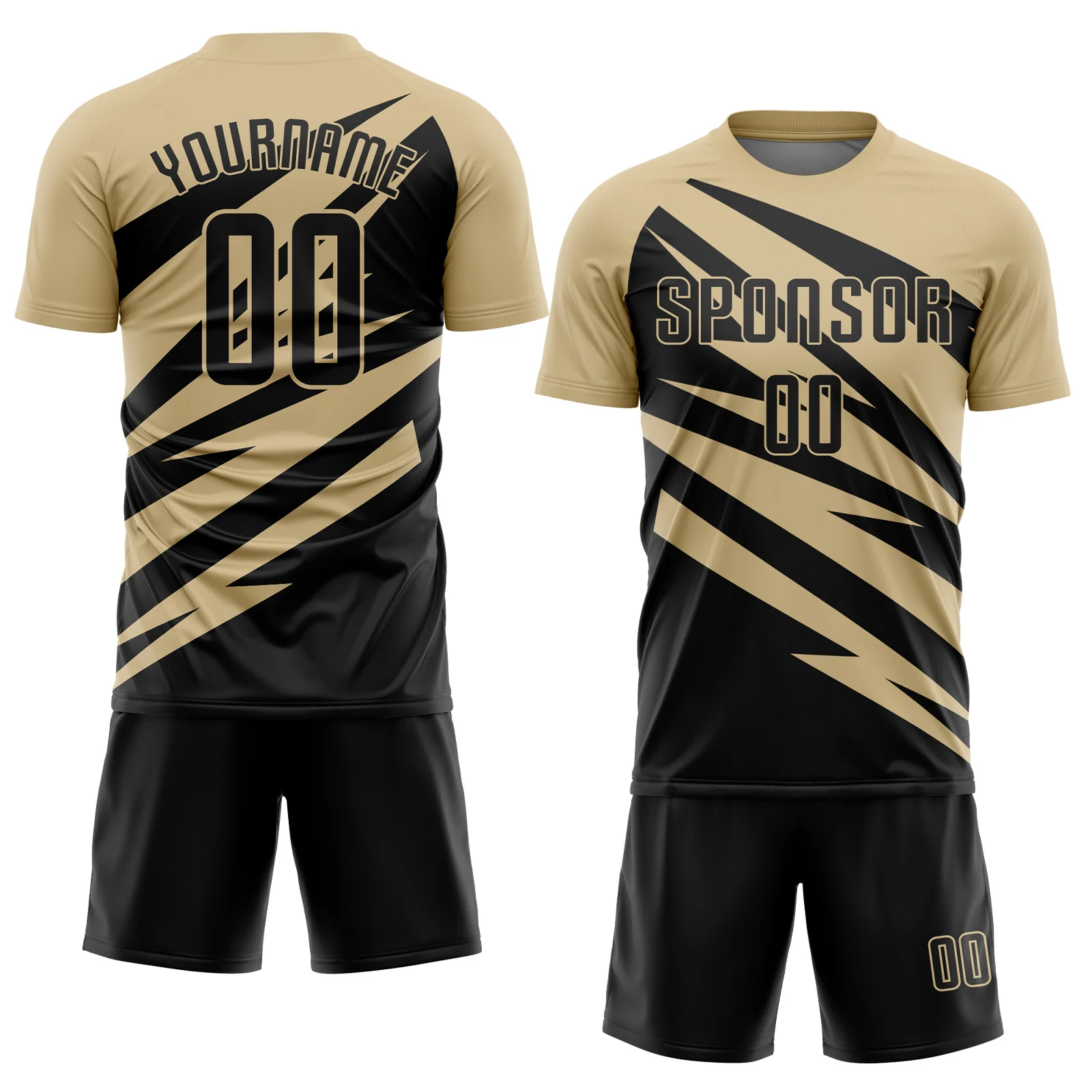 Custom Vegas Gold Black Abstract Line Sports Sublimation Soccer Uniform Jersey - Image 2