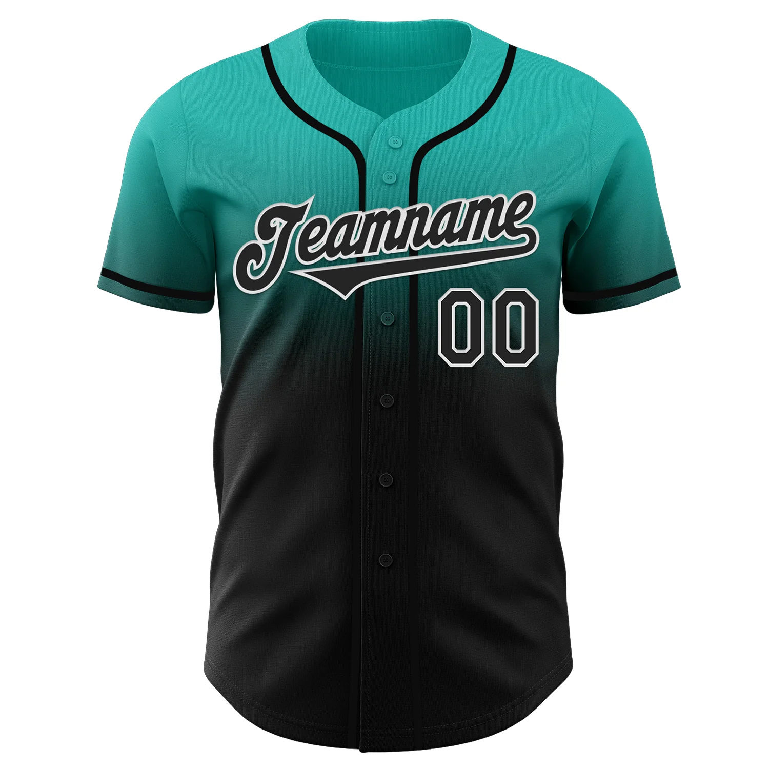 Custom Aqua Black-White Authentic Fade Fashion Baseball Jersey - Image 2