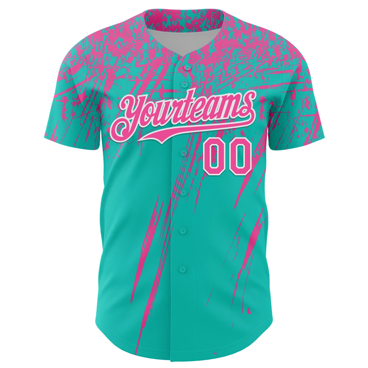 Custom Aqua Pink-White Distressed Scratch Brush Stroke Authentic Baseball Jersey - Image 2