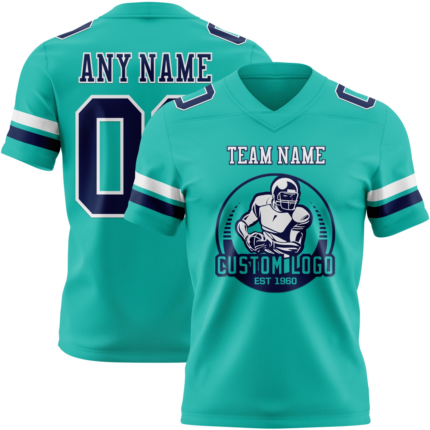 Custom Aqua Navy-White Authentic Football Jersey - Image 2