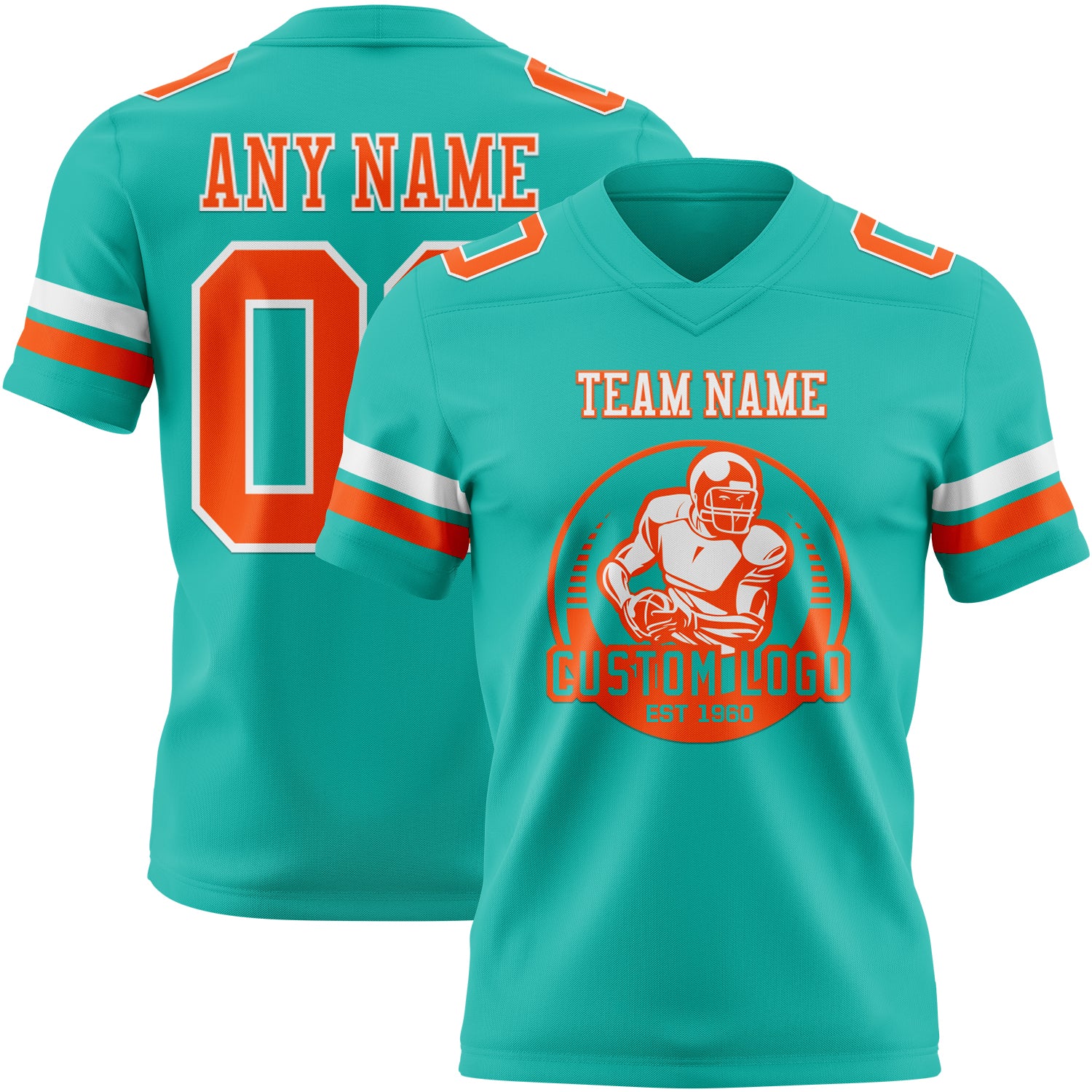 Custom Aqua Orange-White Authentic Football Jersey - Image 2