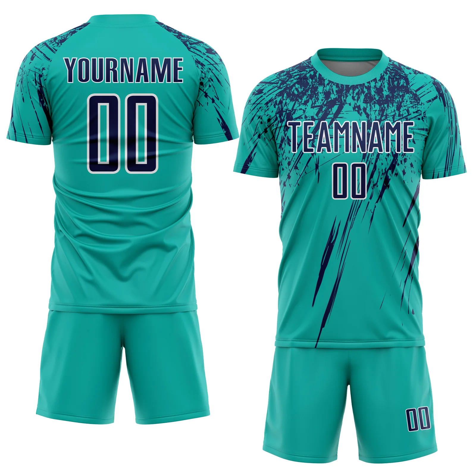Custom Aqua Navy-White Splash Sports Sublimation Soccer Uniform Jersey - Image 2