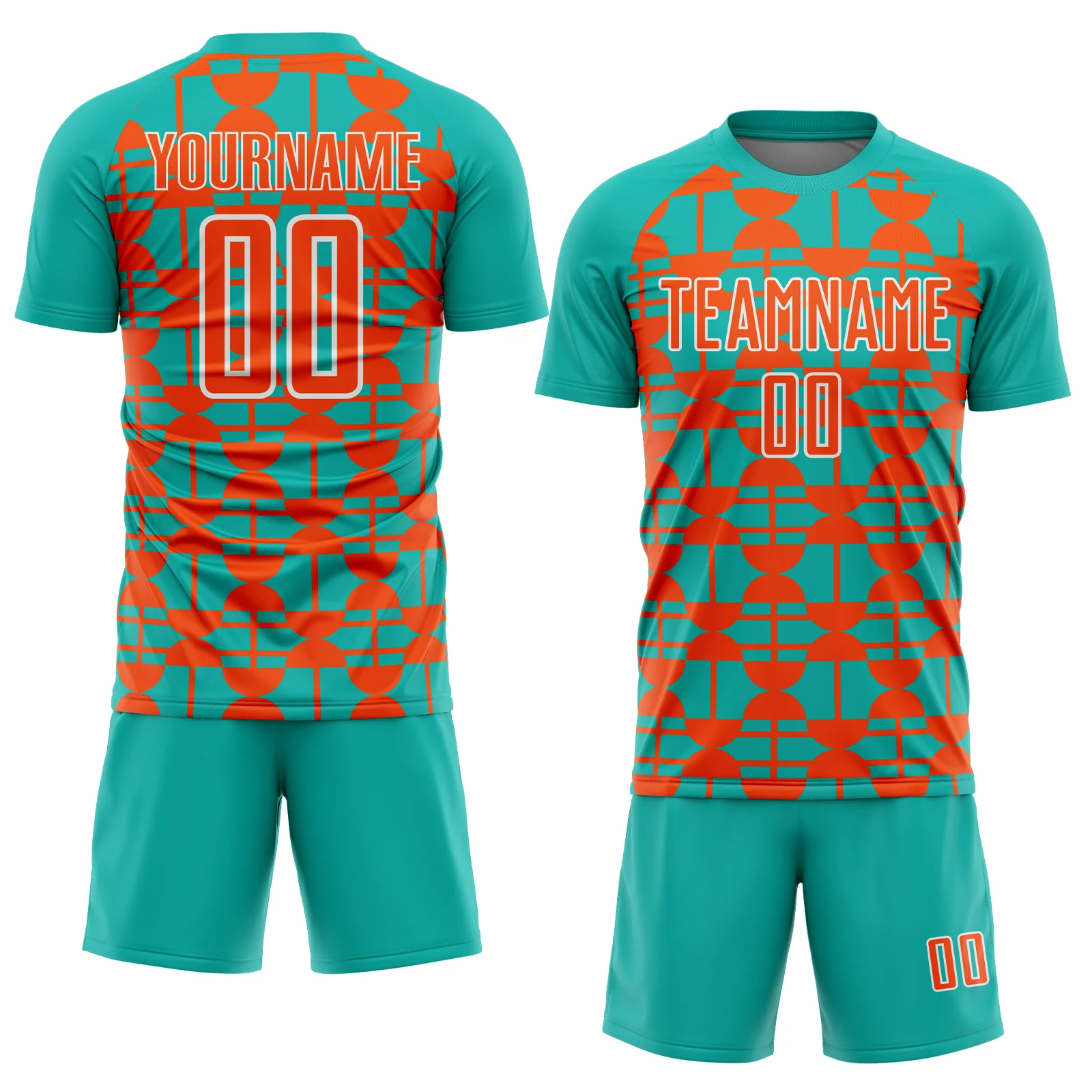 Custom Aqua Orange-White Geometric Shapes Sports Sublimation Soccer Uniform Jersey - Image 2
