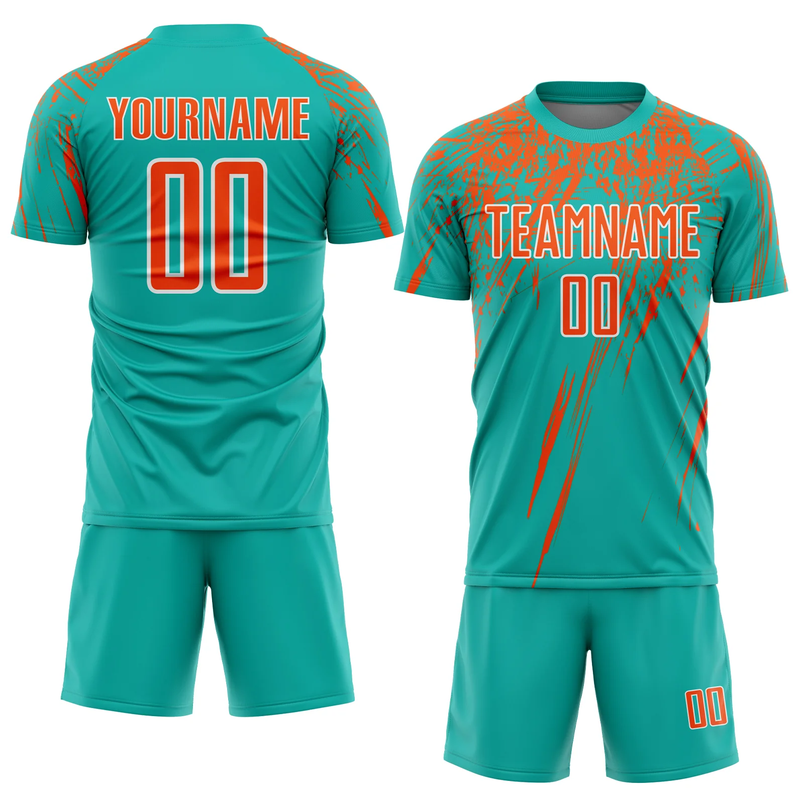 Custom Aqua Orange-White Splash Sports Sublimation Soccer Uniform Jersey - Image 2
