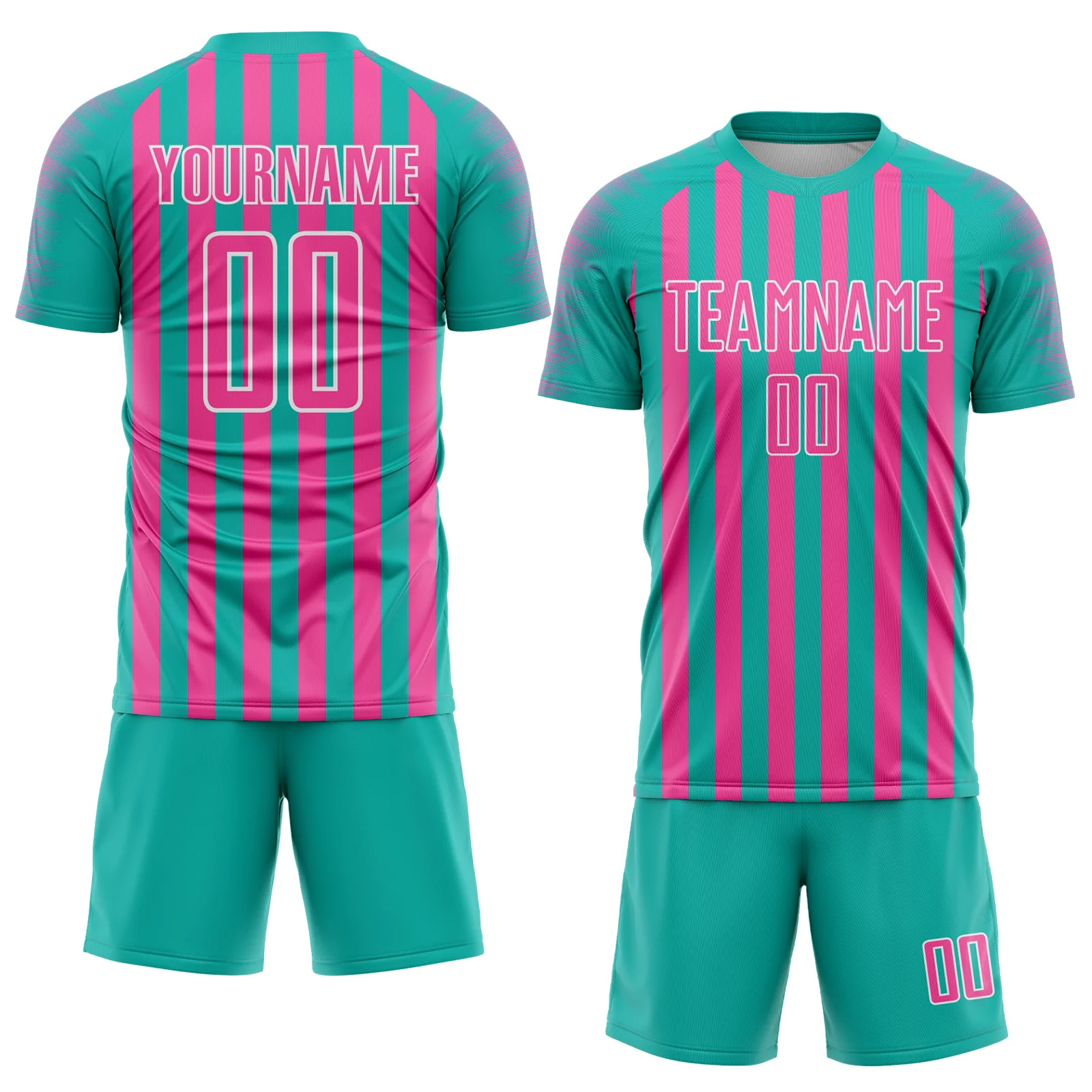 Custom Aqua Pink-White Stripe Sports Sublimation Soccer Uniform Jersey - Image 2