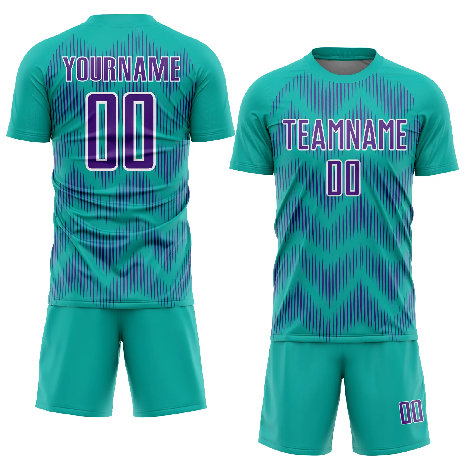 Custom Aqua Purple-White Line Sublimation Soccer Uniform Jersey - Image 2
