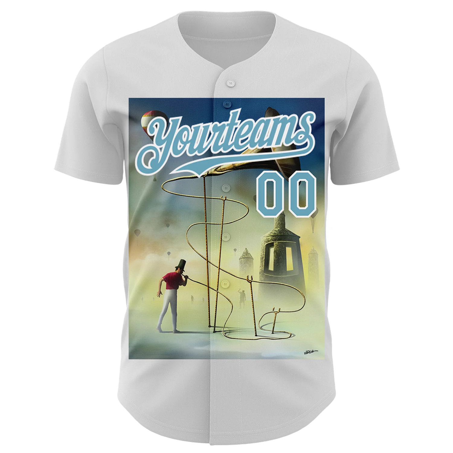 Custom White Shadow Blue 3D Marcel Caram The Horn Authentic Baseball Jersey - Image 2
