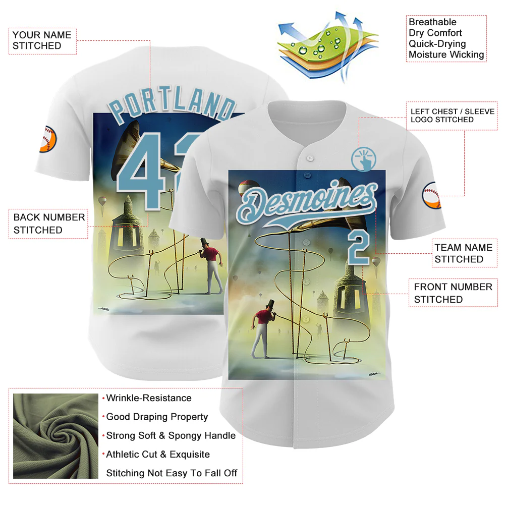 Custom White Shadow Blue 3D Marcel Caram The Horn Authentic Baseball Jersey - Image 3
