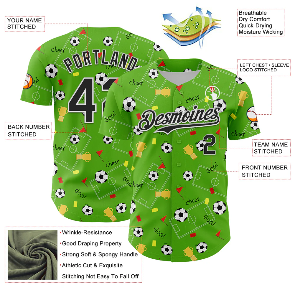 Custom Aurora Green Black-White Comic Doodle Ballgame 3D Pattern Design Authentic Baseball Jersey - Image 3