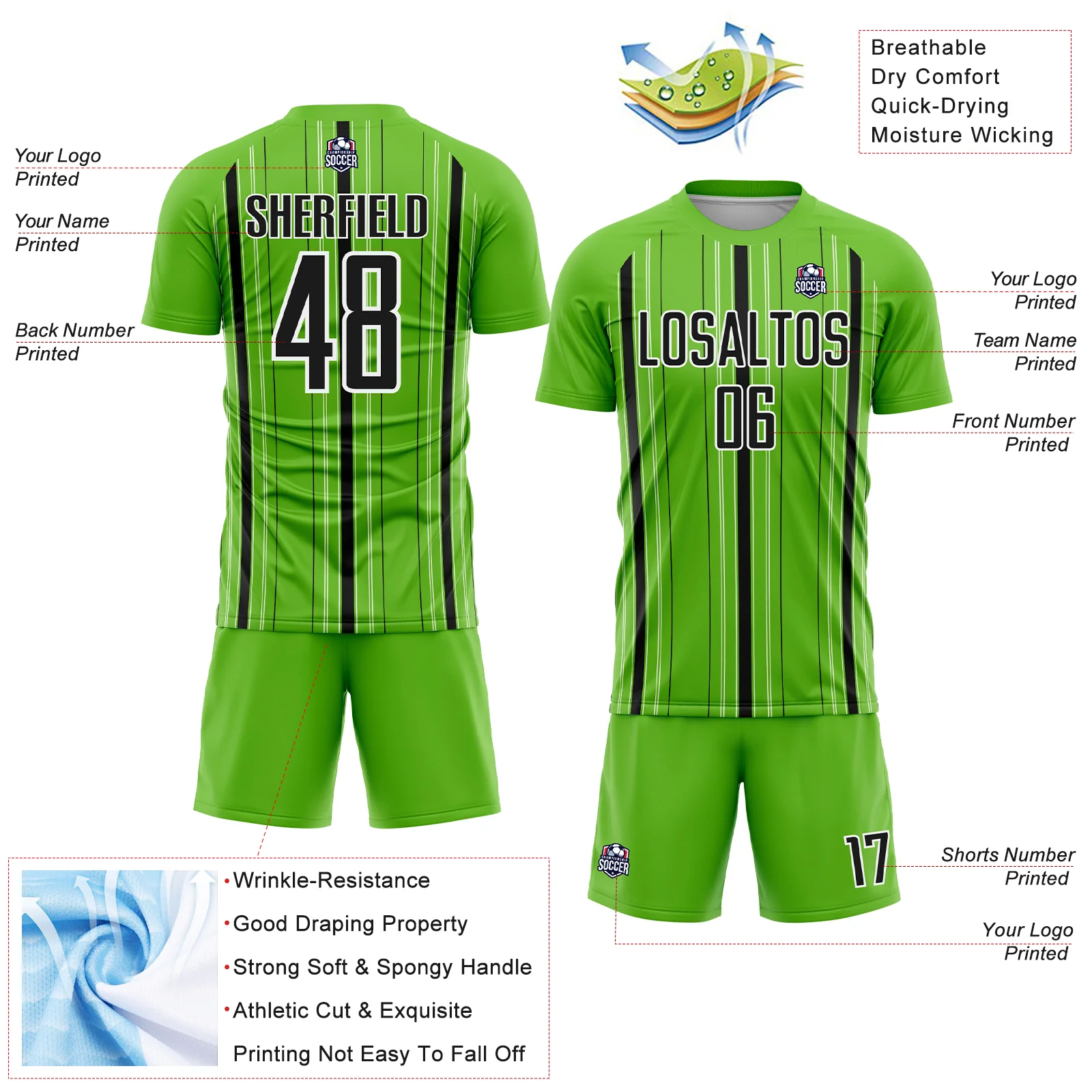 Custom Aurora Green Black-White Stripe Sublimation Soccer Uniform Jersey - Image 4