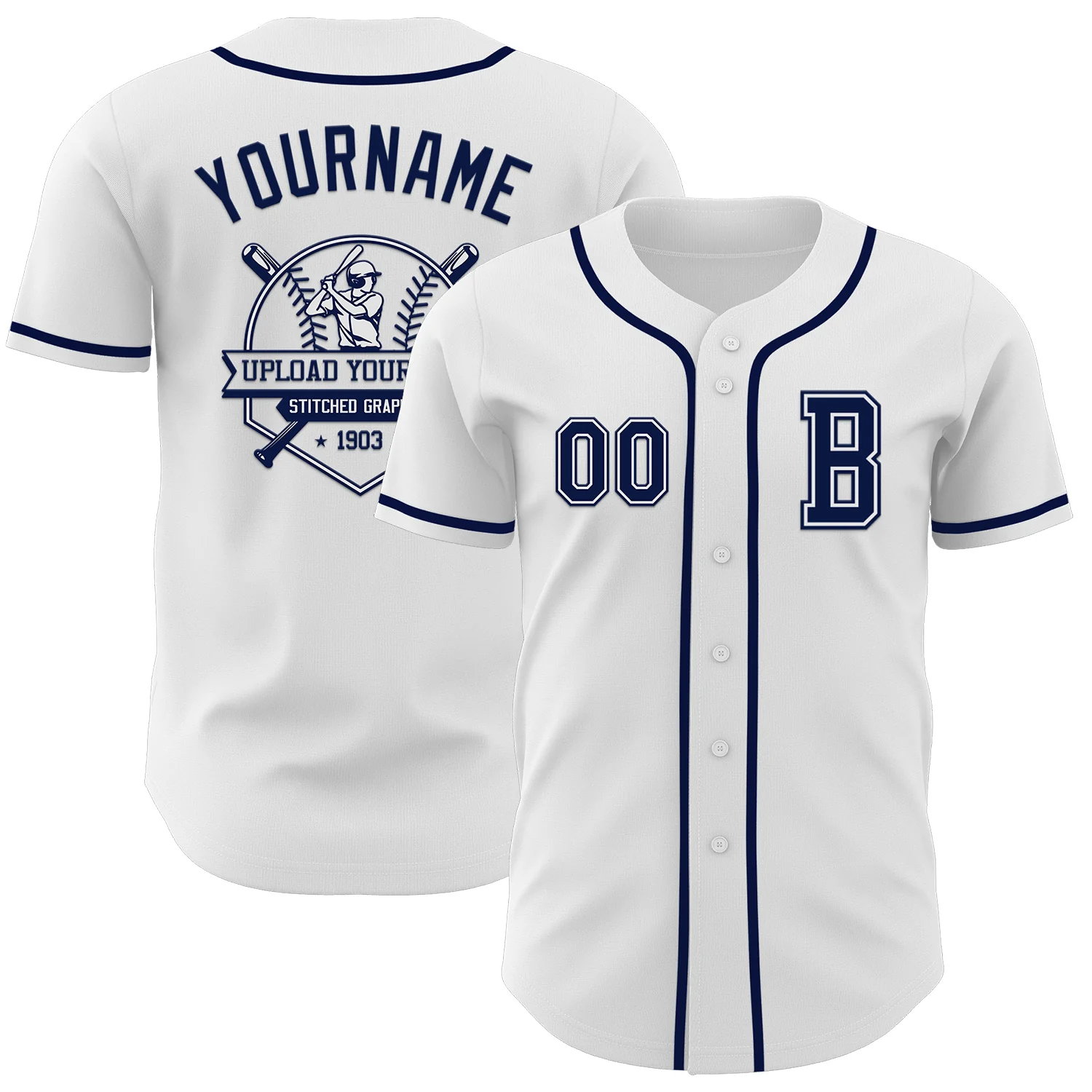 Custom White Navy Authentic Baseball Jersey - Image 5