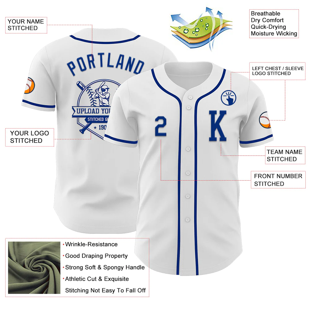 Custom White Royal Authentic Baseball Jersey - Image 6