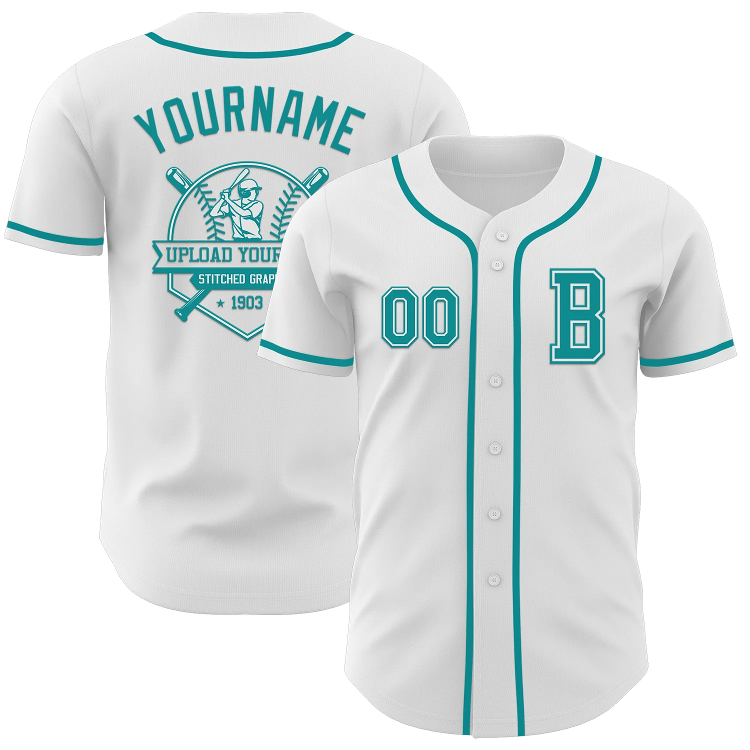 Custom White Teal Authentic Baseball Jersey - Image 5