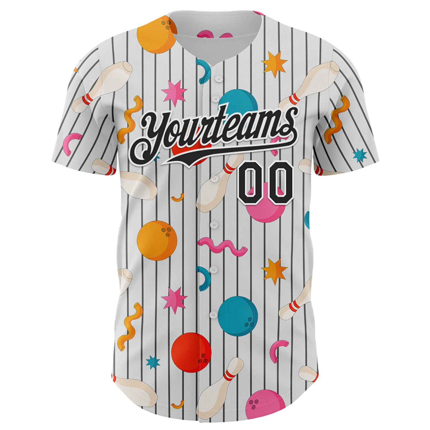 Custom White Black Comic Doodle Ballgame 3D Pattern Design Authentic Baseball Jersey - Image 2
