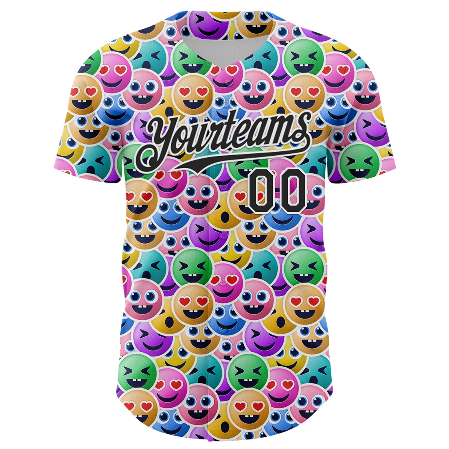 Custom White Black 3D Pattern Design Funny Cartoon Emoji Face Authentic Baseball Jersey - Image 2