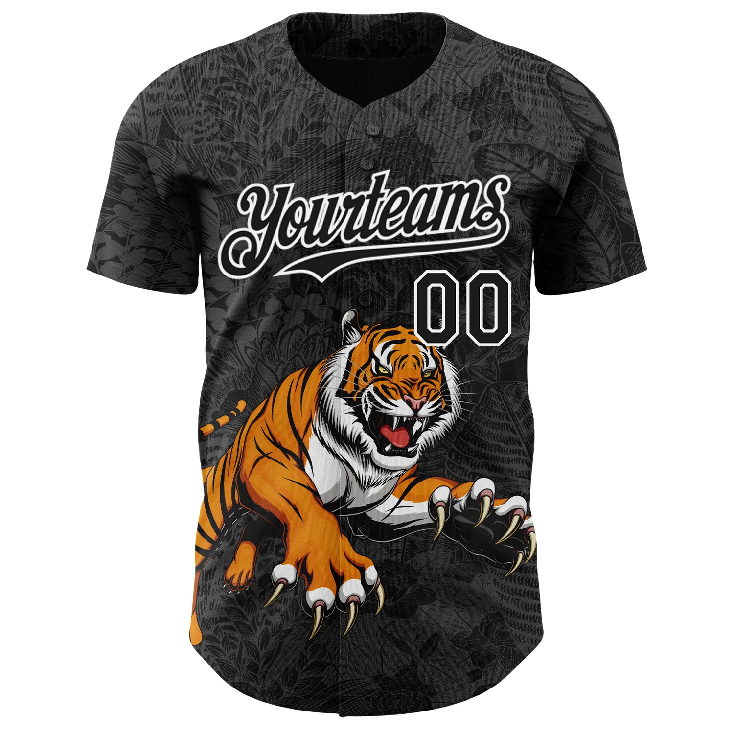 Custom Black White Hawaii Tropical Palm Leaves And Animal Tiger Authentic Baseball Jersey - Image 2