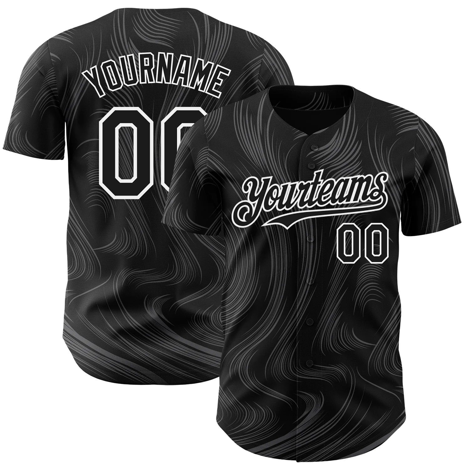 Custom Black White Fluid Lines Authentic Baseball Jersey