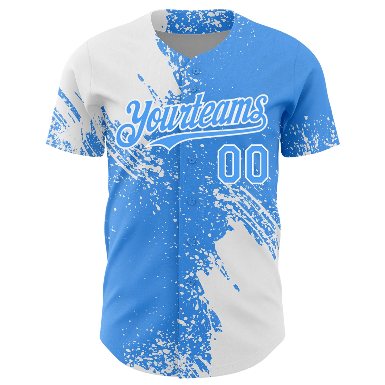 Custom White Electric Blue 3D Pattern Design Abstract Brush Stroke Authentic Baseball Jersey - Image 2