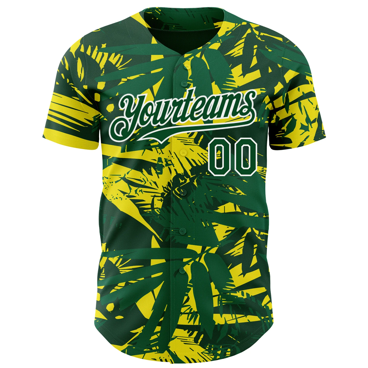 Custom Green White Hawaii Palm Leaves Authentic Baseball Jersey - Image 2
