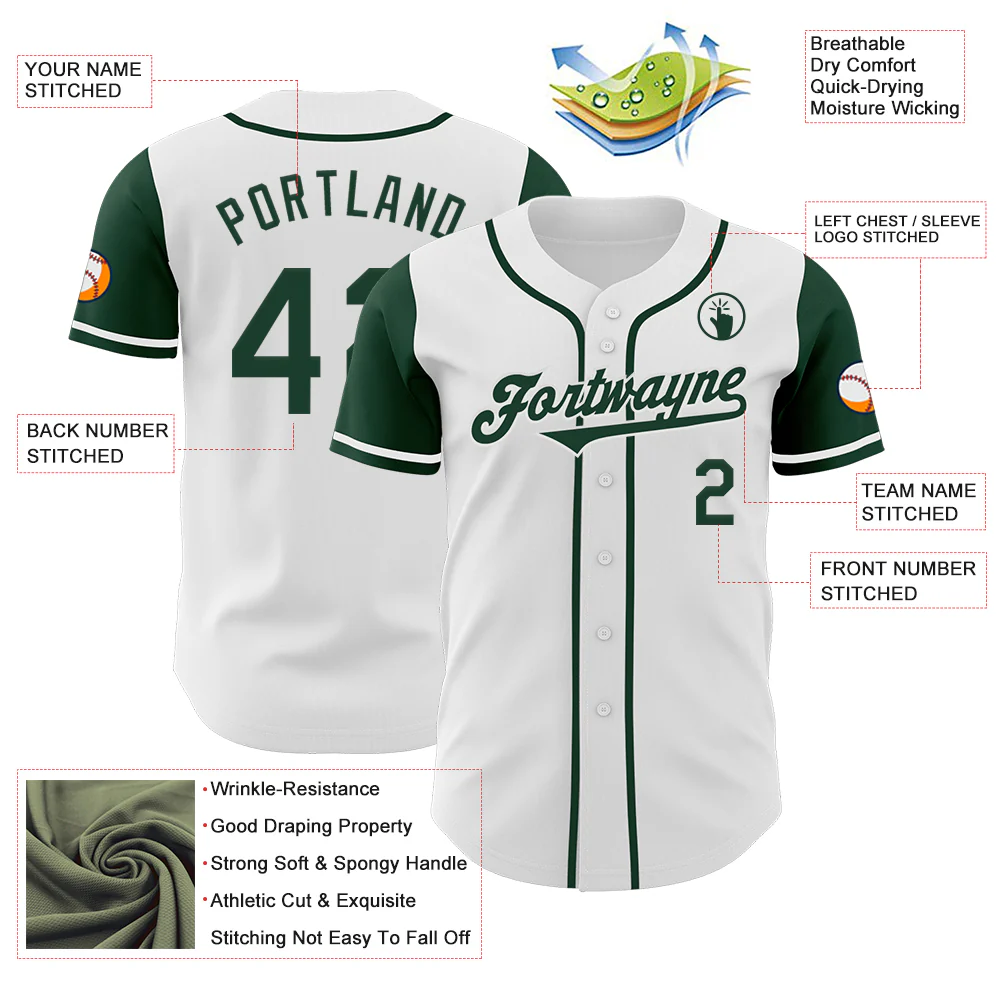 Custom White Green Authentic Two Tone Baseball Jersey - Image 3