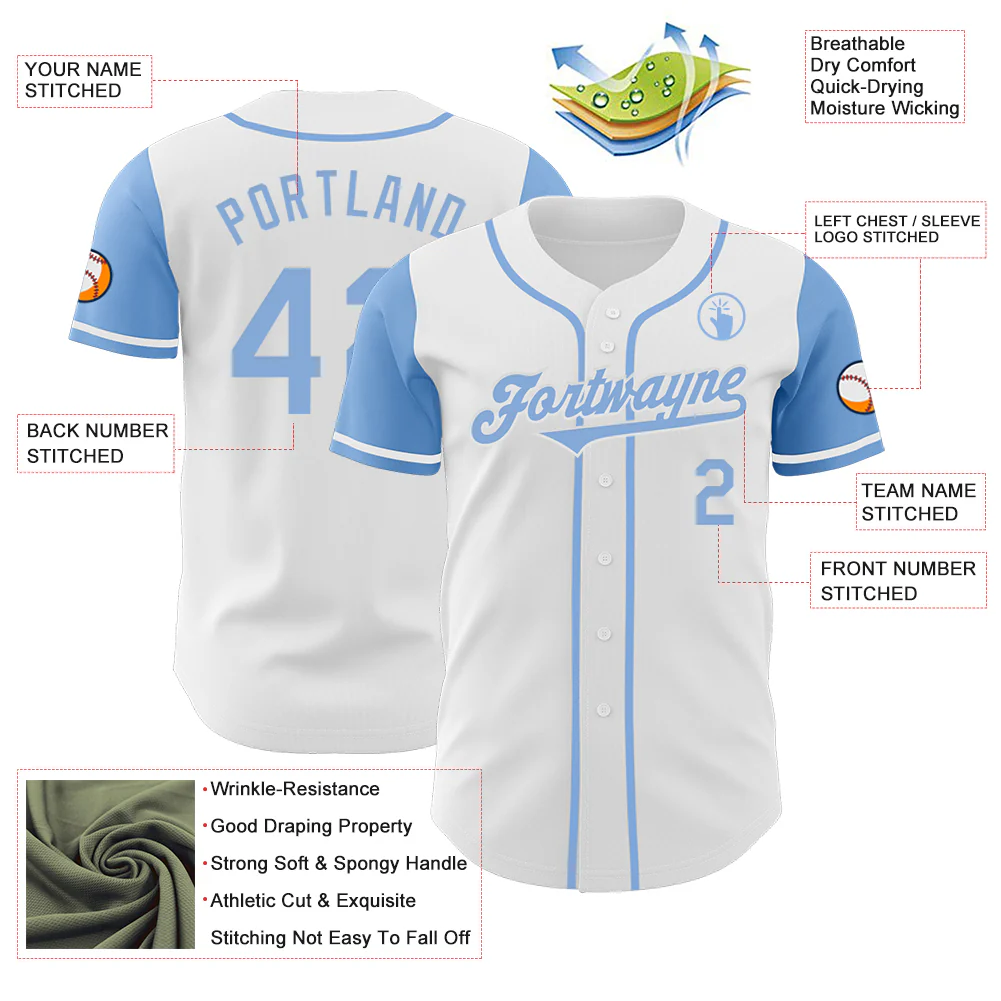 Custom White Light Blue Authentic Two Tone Baseball Jersey - Image 3