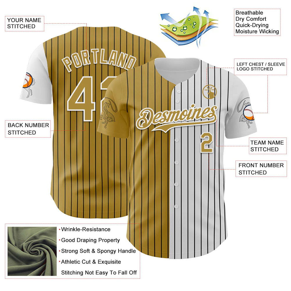 Custom White Black Pinstripe Old Gold Texas City Edition Authentic Baseball Jersey - Image 3