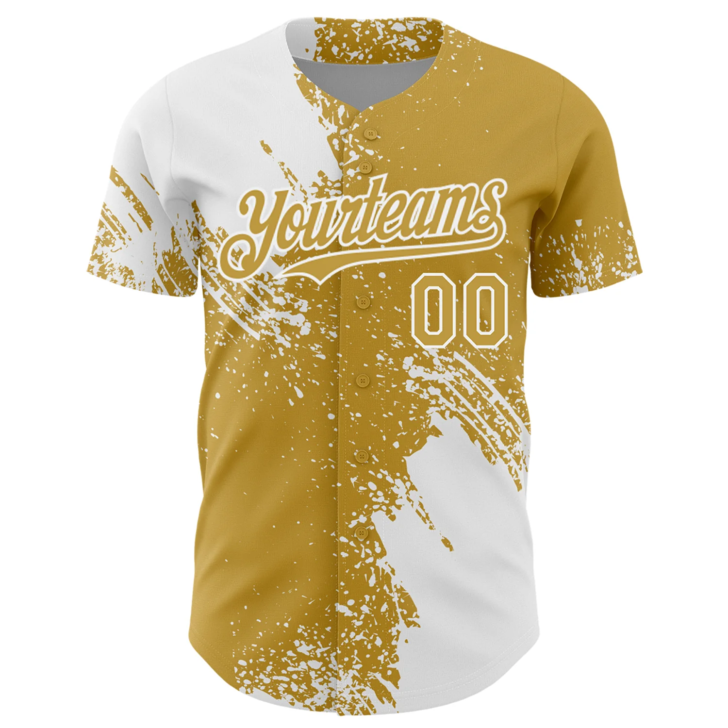 Custom White Old Gold 3D Pattern Design Abstract Brush Stroke Authentic Baseball Jersey - Image 2
