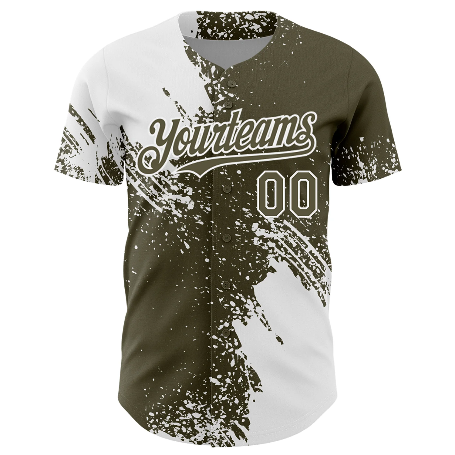 Custom White Olive 3D Pattern Design Abstract Brush Stroke Authentic Baseball Jersey - Image 2