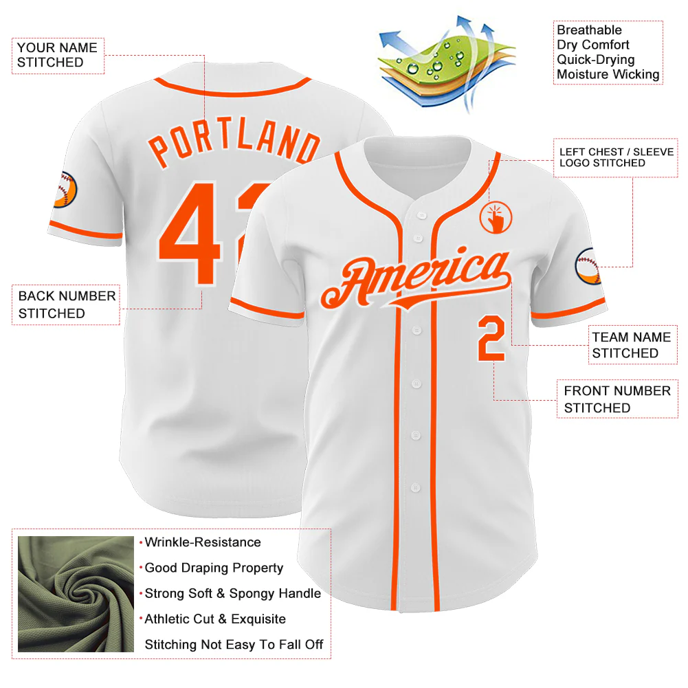 Custom White Orange Authentic Baseball Jersey - Image 3