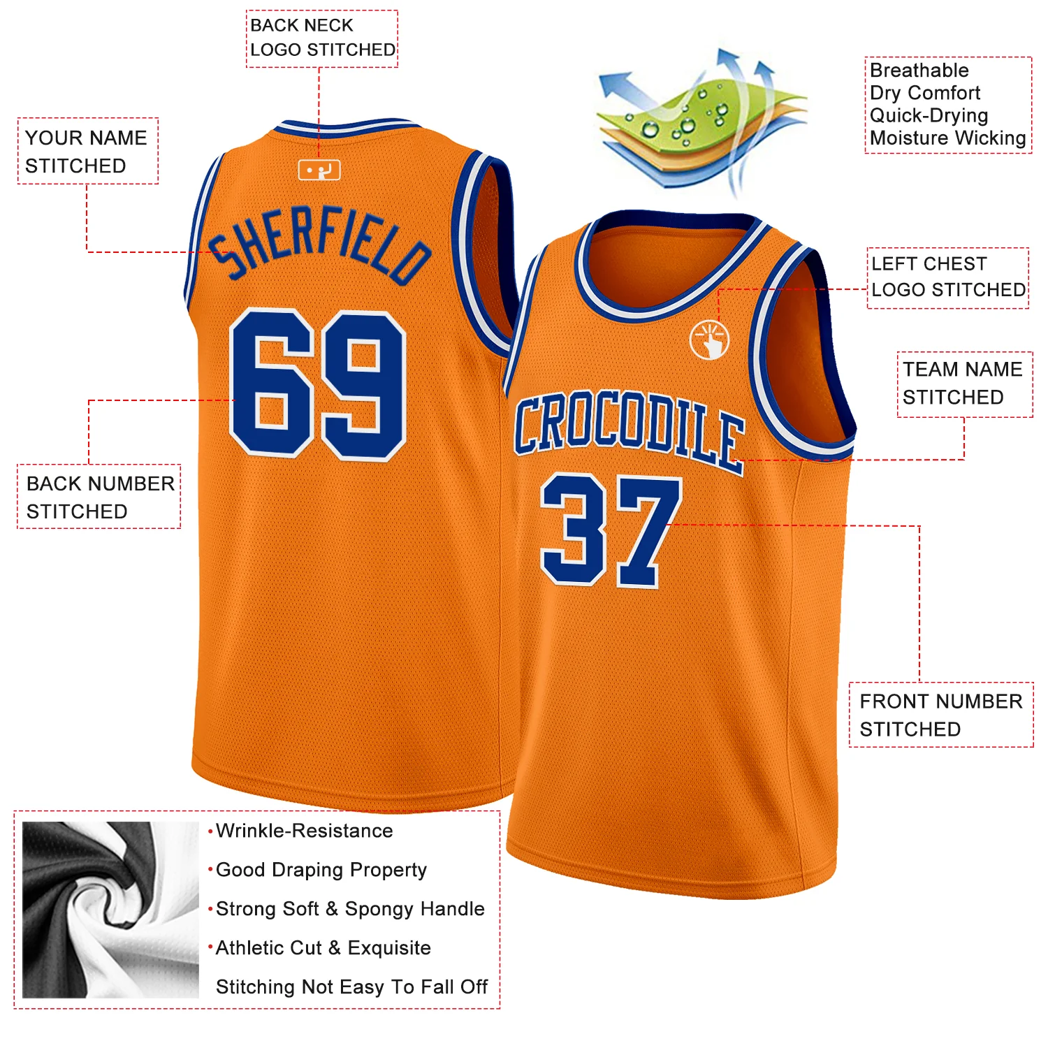 Custom Bay Orange Royal-White Authentic Basketball Jersey - Image 2