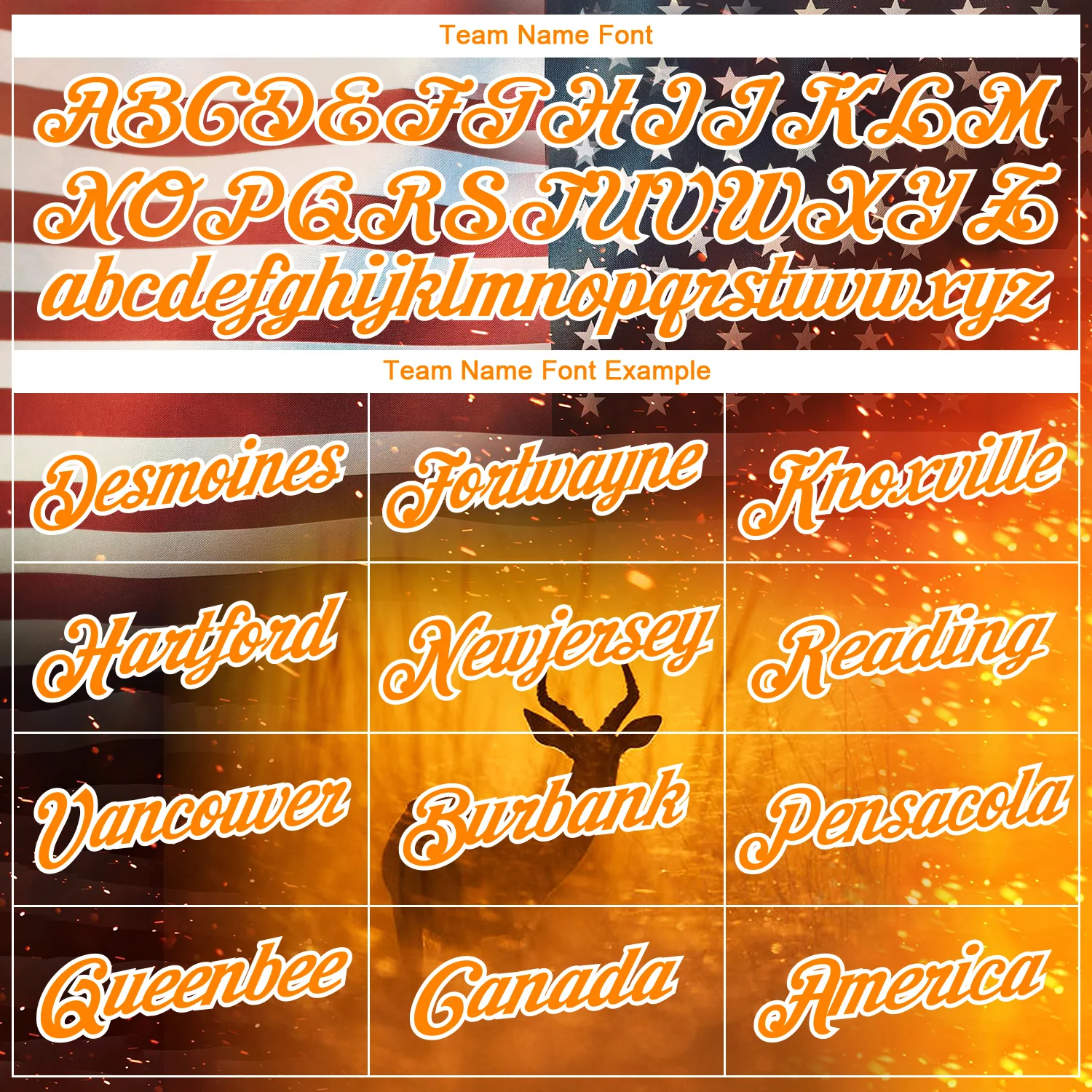 Custom Bay Orange White 3D Animal Deer Hunting American Flag Long Sleeve Performance T-Shirt - Image 3