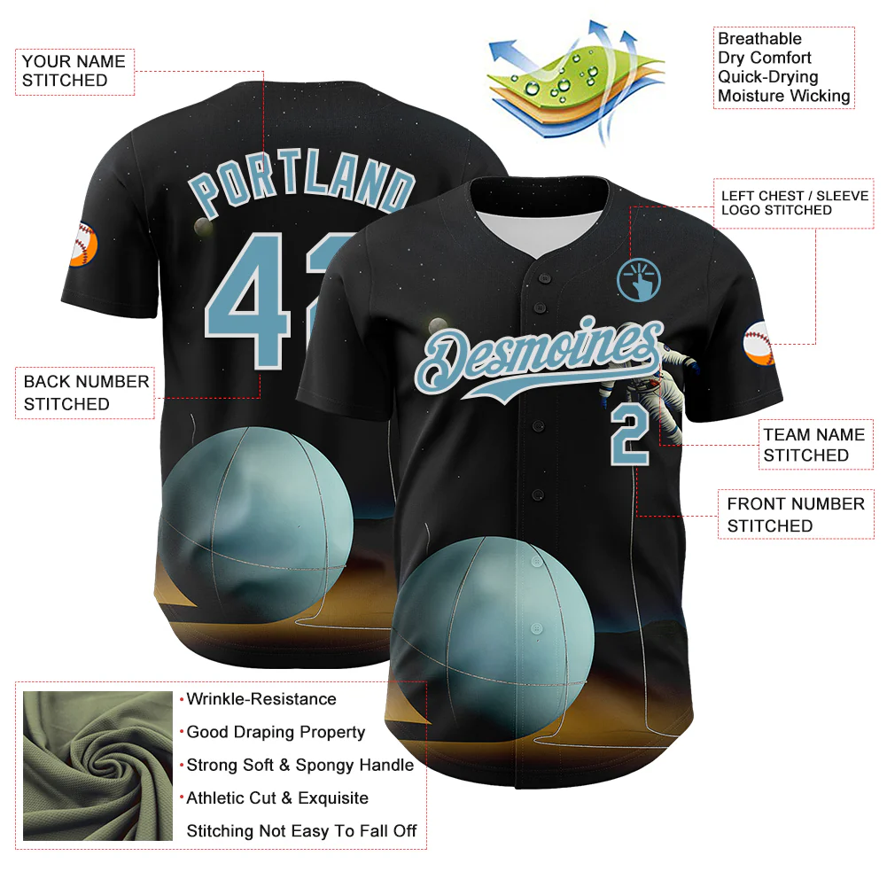 Custom Black Shadow Blue-White 3D Marcel Caram The Astronaut Authentic Baseball Jersey - Image 3