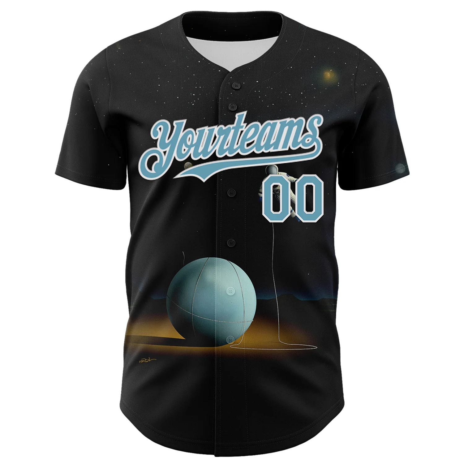 Custom Black Shadow Blue-White 3D Marcel Caram The Astronaut Authentic Baseball Jersey - Image 2