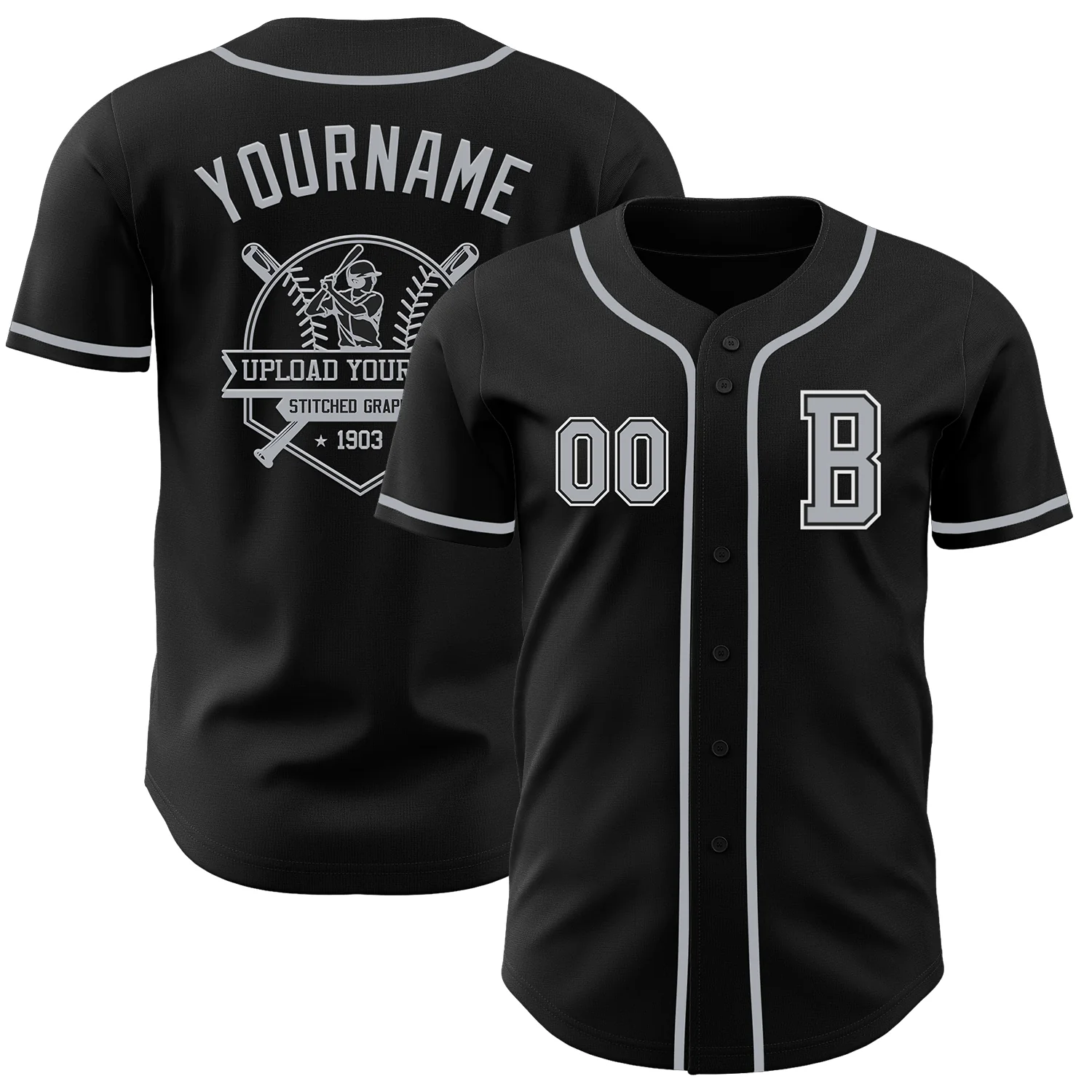 Custom Black Gray-White Authentic Baseball Jersey - Image 5