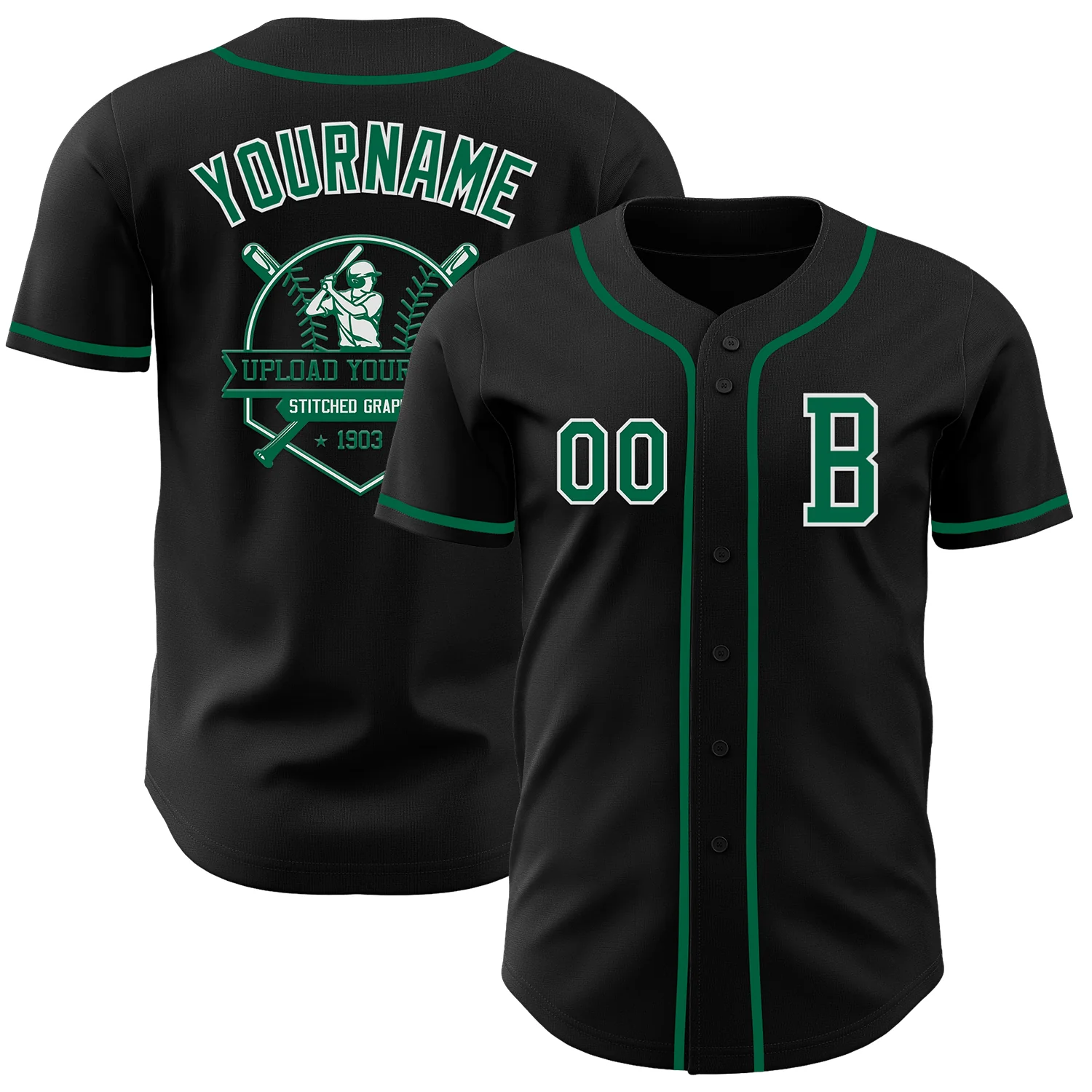 Custom Black Kelly Green-White Authentic Baseball Jersey - Image 5