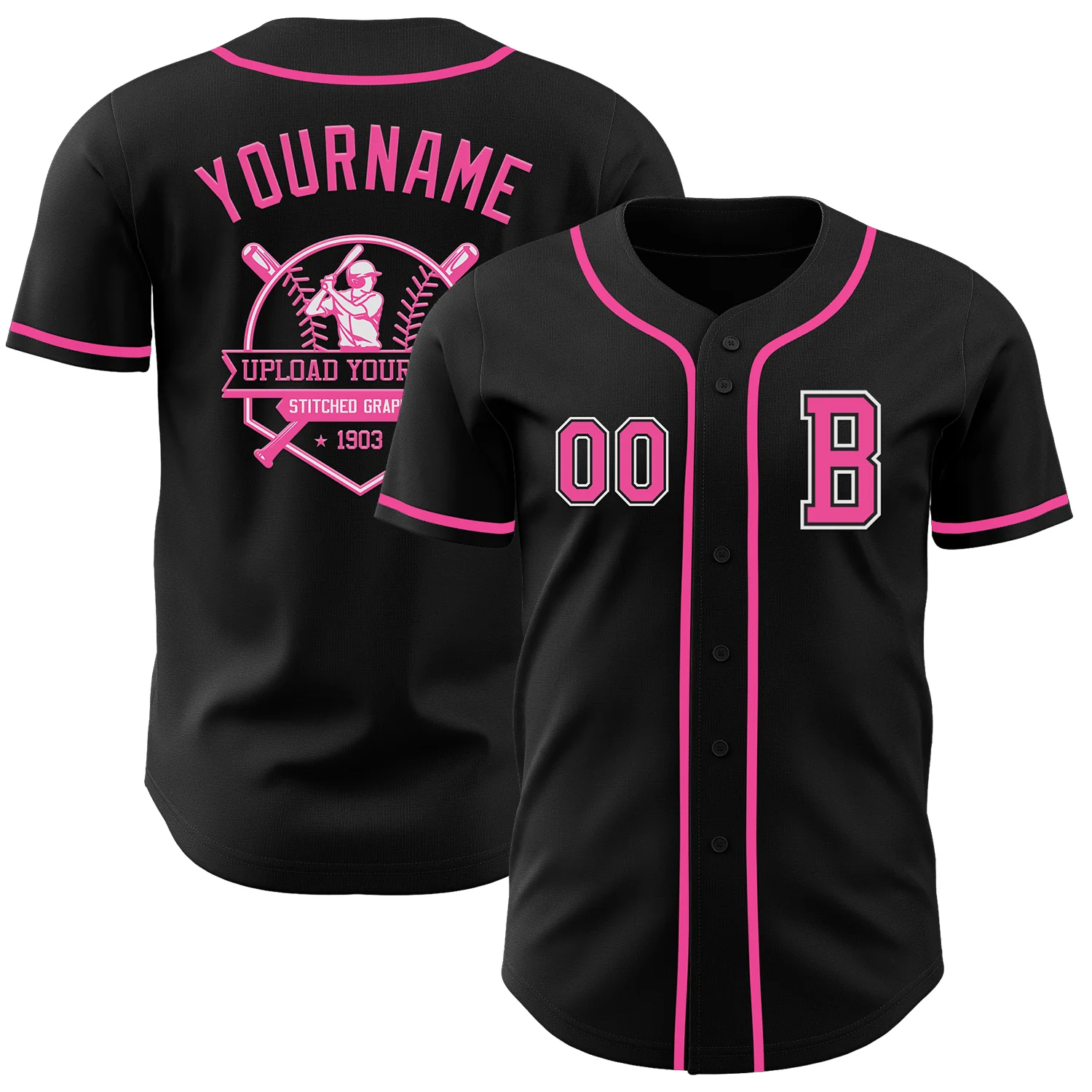 Custom Black Pink-White Authentic Baseball Jersey - Image 5
