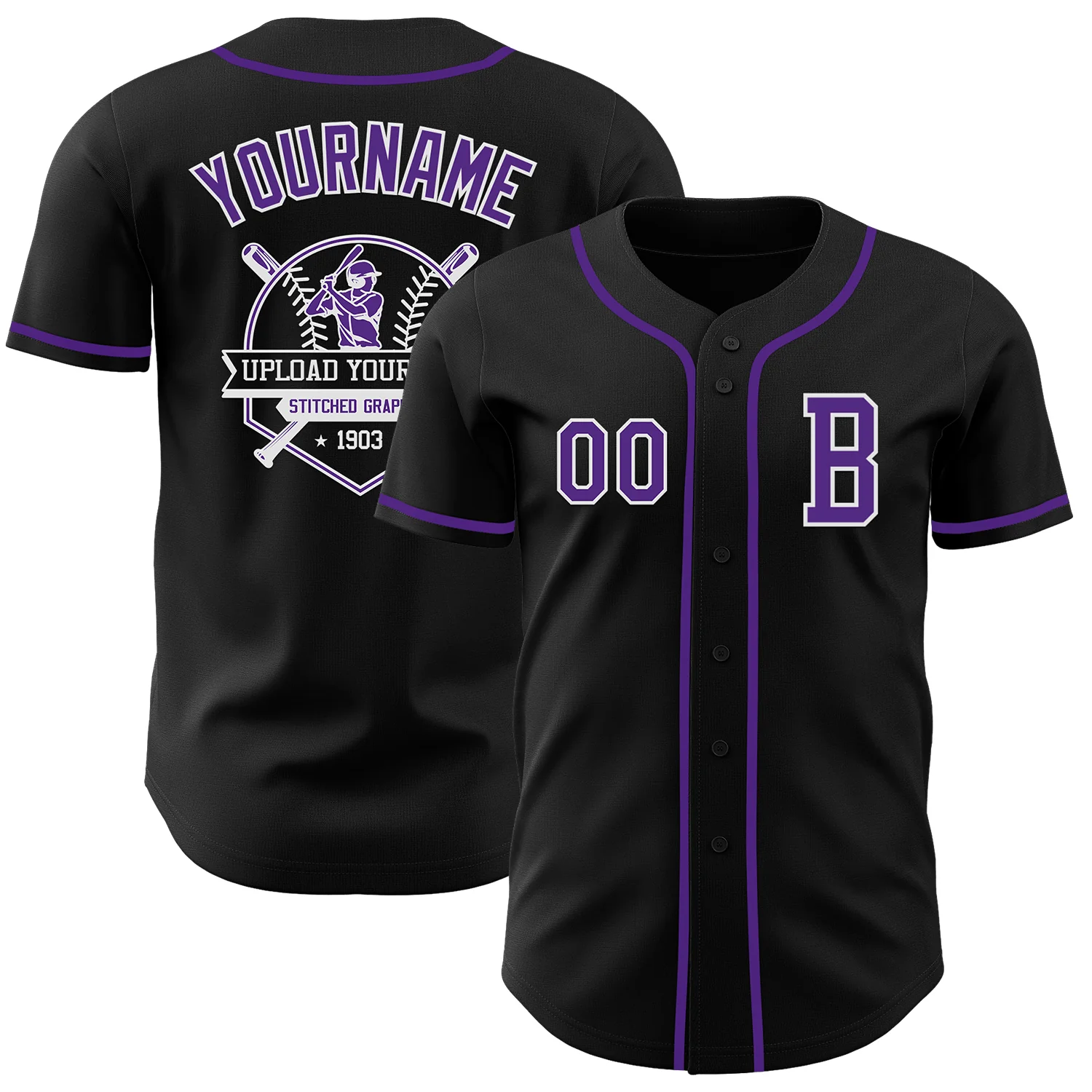 Custom Black Purple-White Authentic Baseball Jersey - Image 5