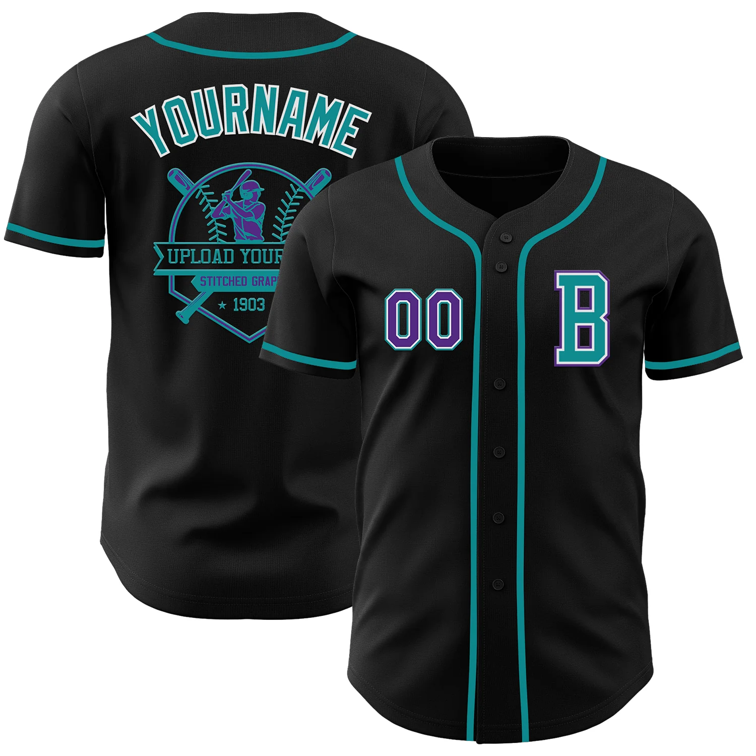 Custom Black Purple-Teal Authentic Baseball Jersey - Image 5