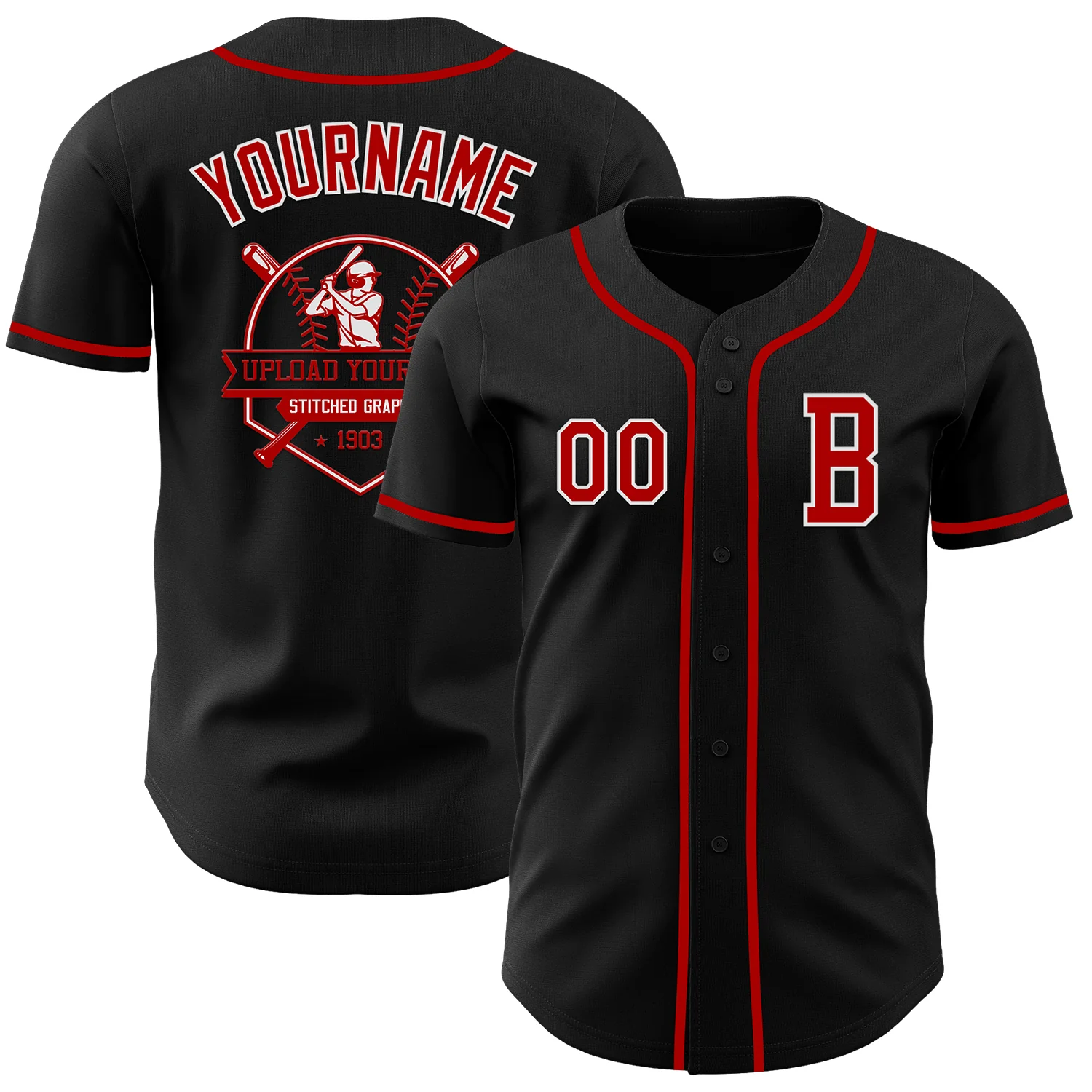 Custom Black Red-White Authentic Baseball Jersey - Image 5