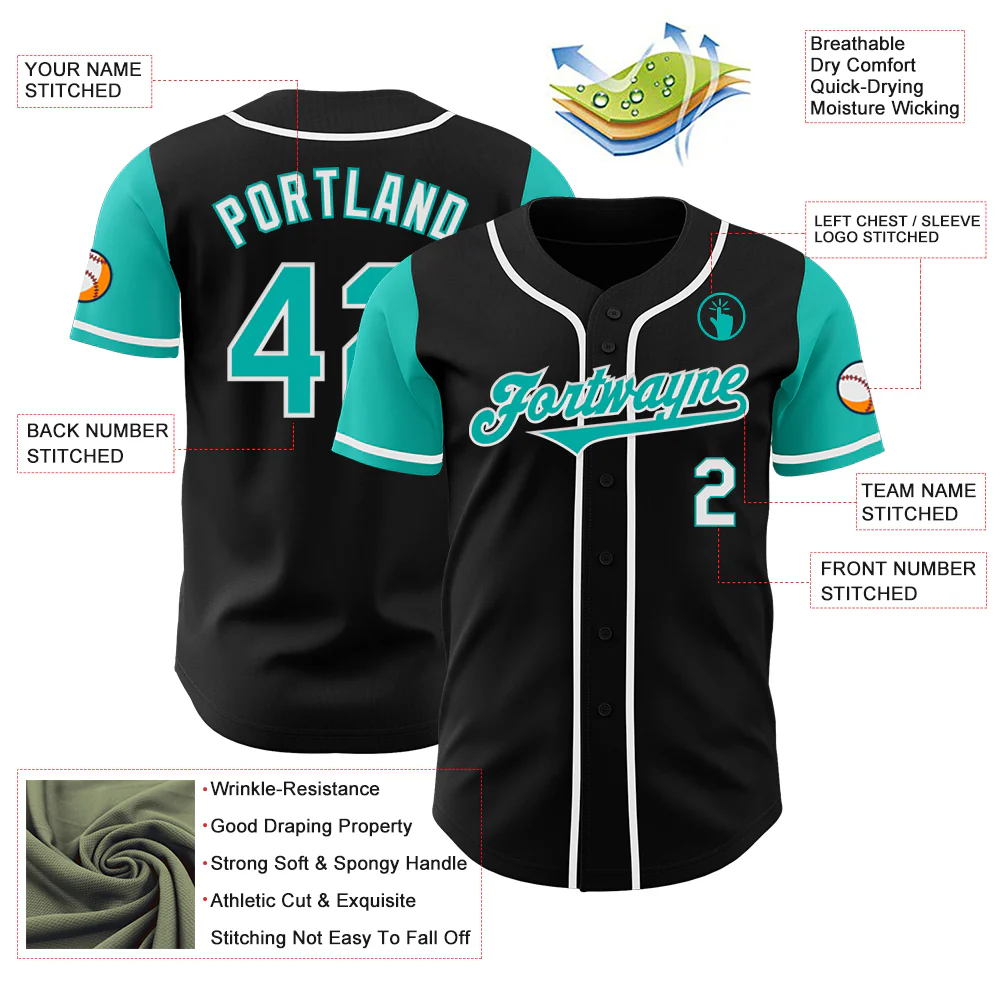 Custom Black Aqua-White Authentic Two Tone Baseball Jersey - Image 3