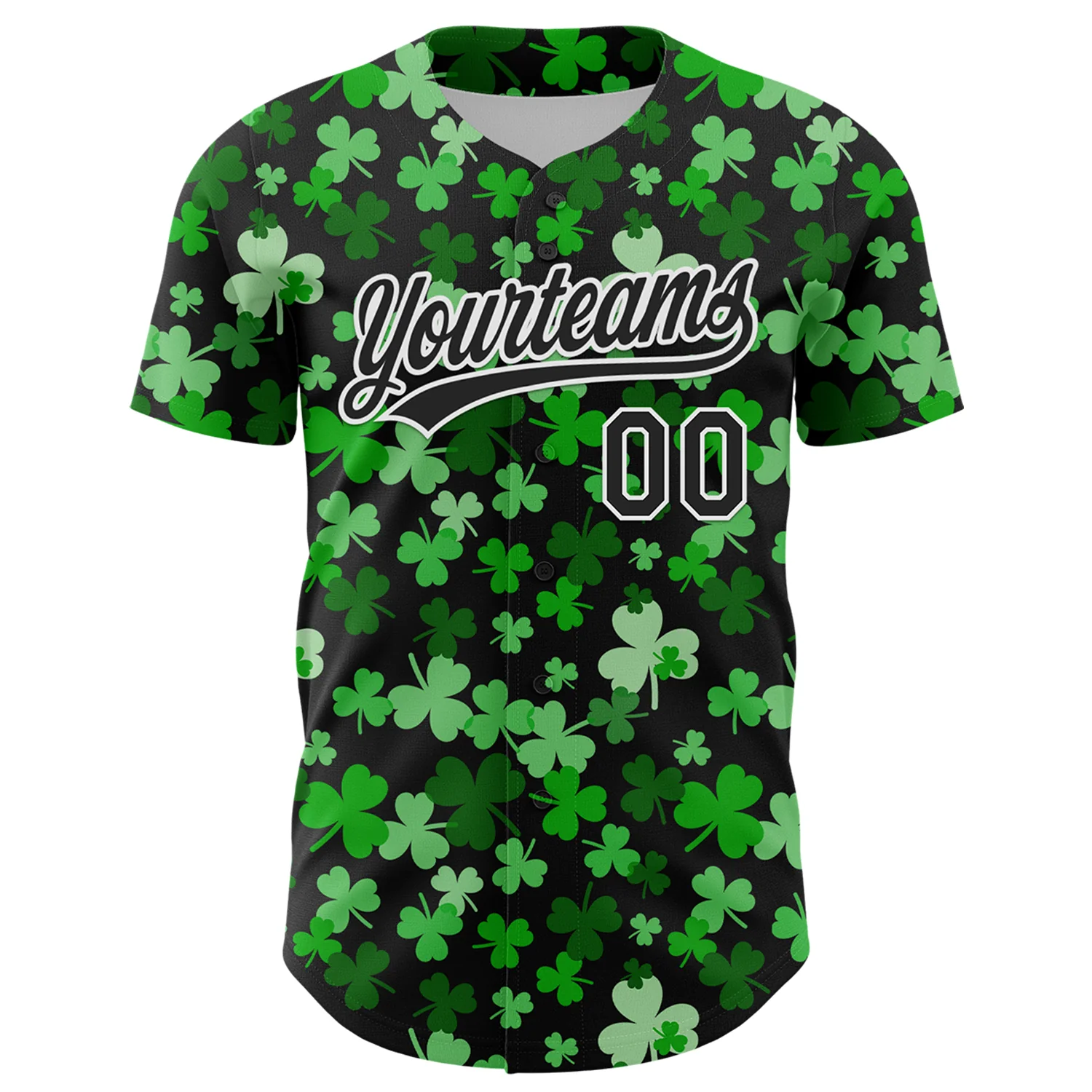 Custom Black White 3D St. Patrick's Day Shamrock Authentic Baseball Jersey - Image 2
