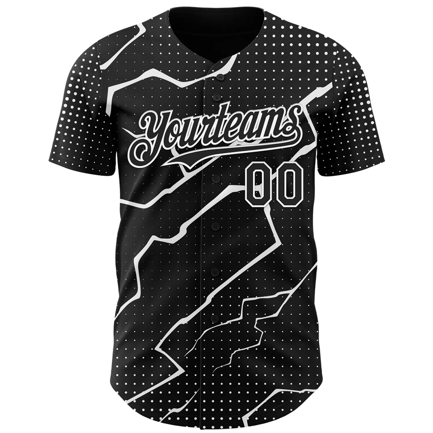 Custom Black White Lightning Polka Dot Authentic Baseball Jersey - Image 2