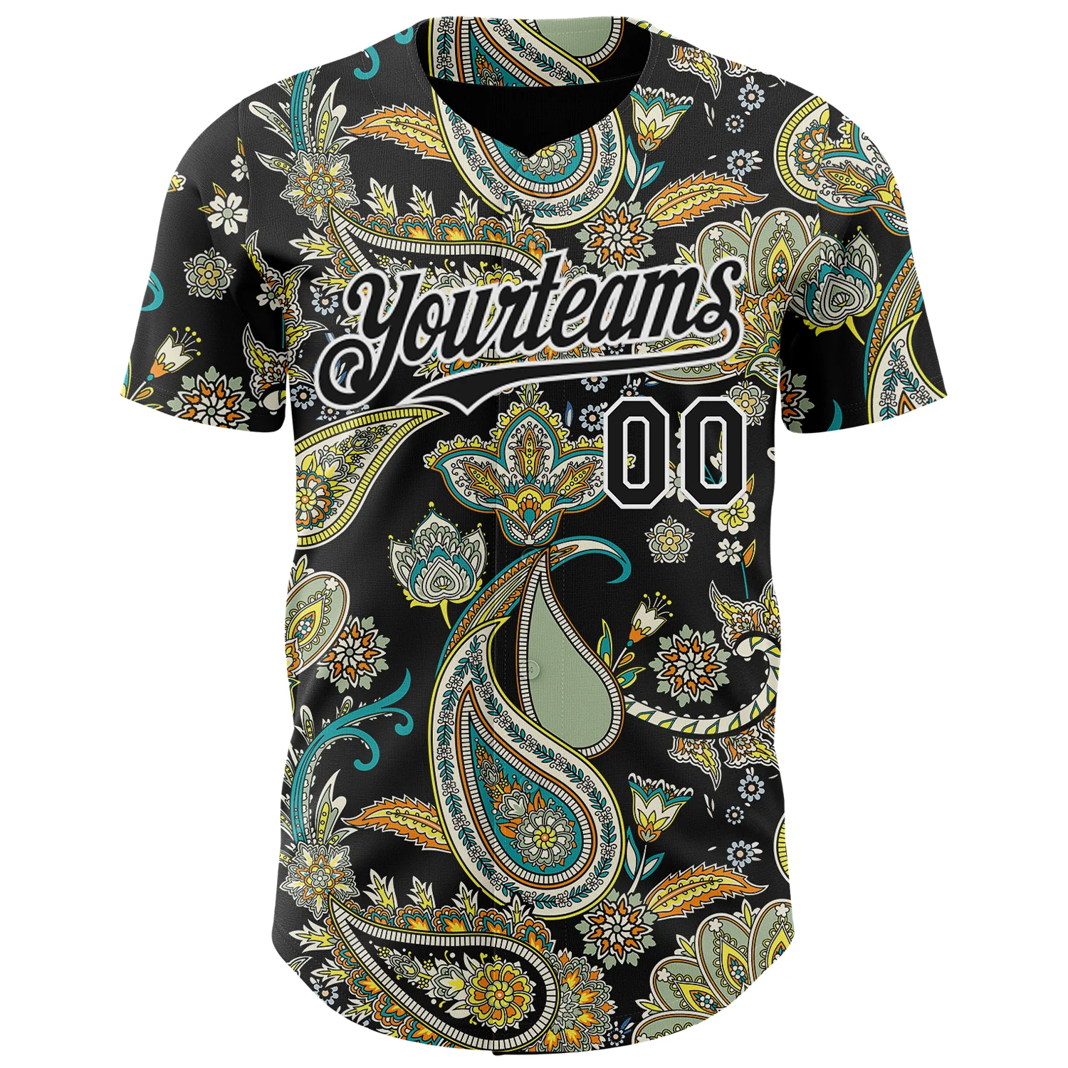 Custom Black White Rave Party Ethnic Paisley Bandana Authentic Baseball Jersey - Image 2