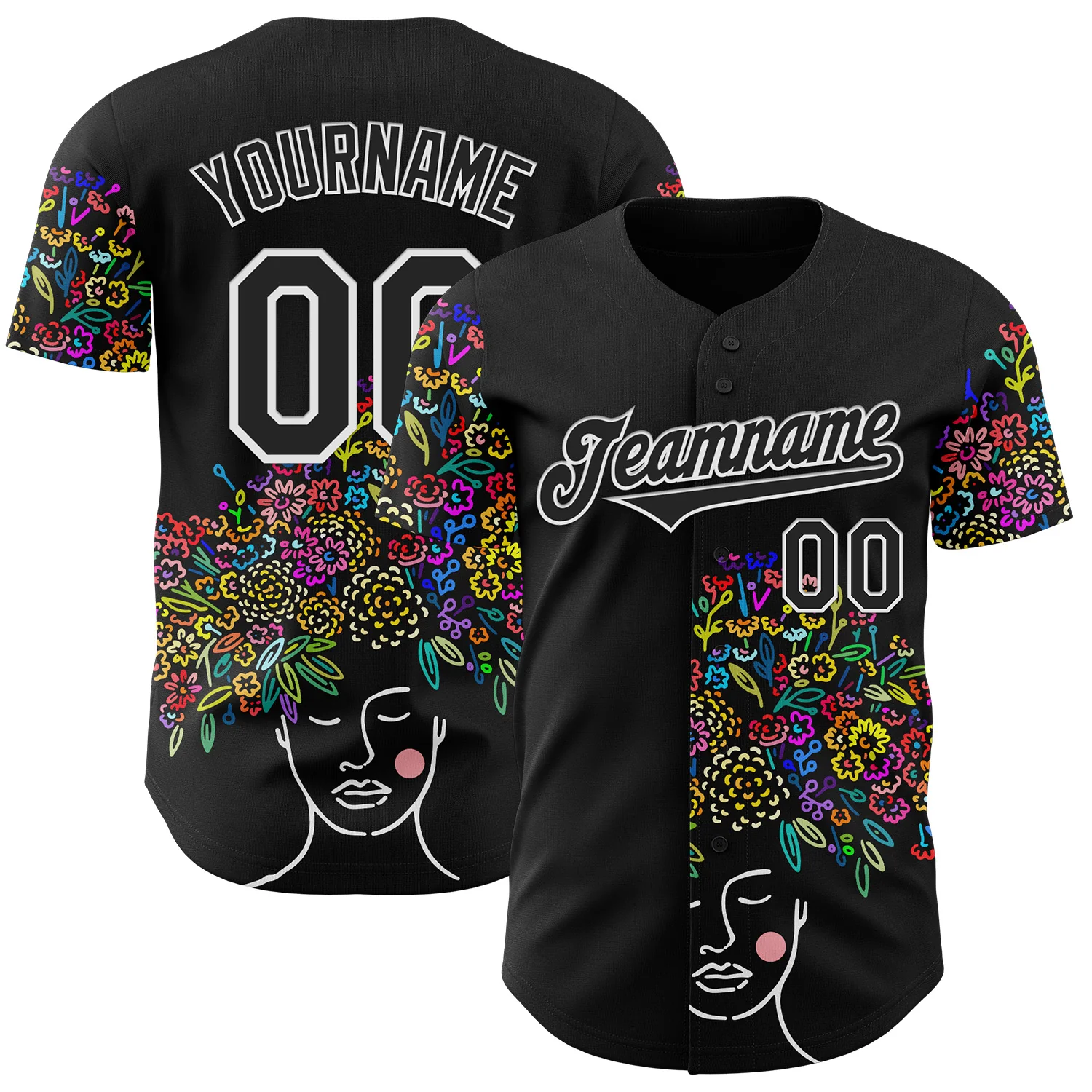 Custom Black White Ninhol Blackflower Authentic Baseball Jersey