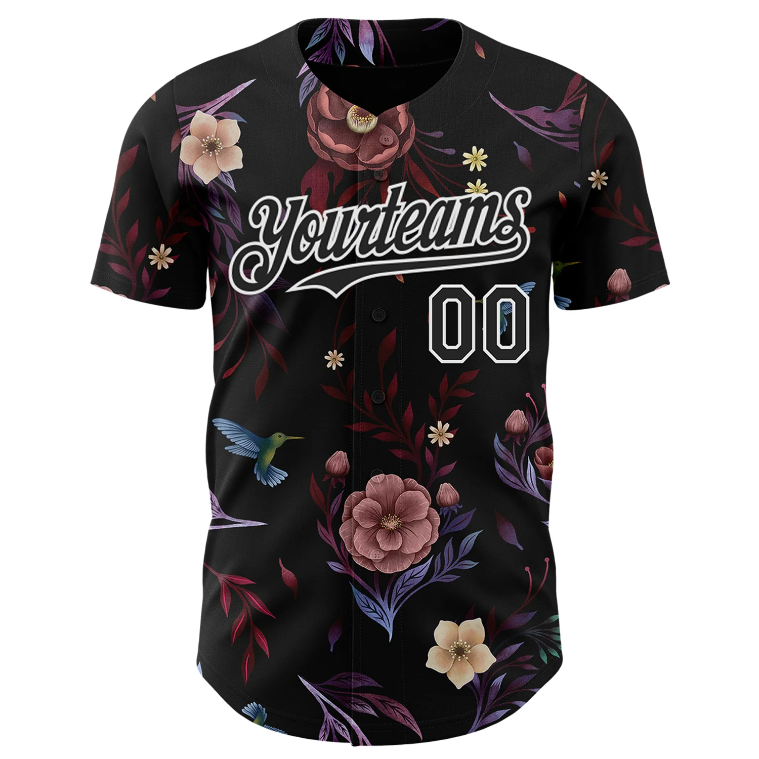 Custom Black White Episodic Drawing Camellia Blooms Authentic Baseball Jersey - Image 2